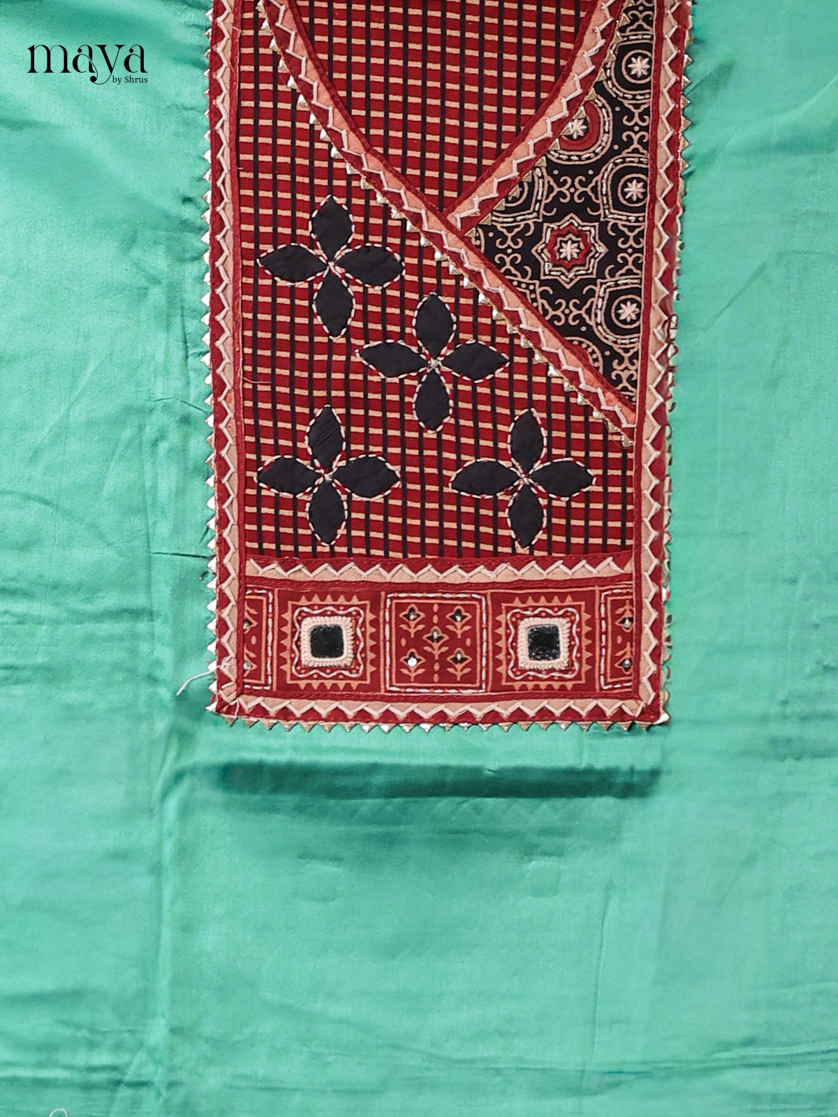 Teal Green & Red - Cotton salwar Unstitched