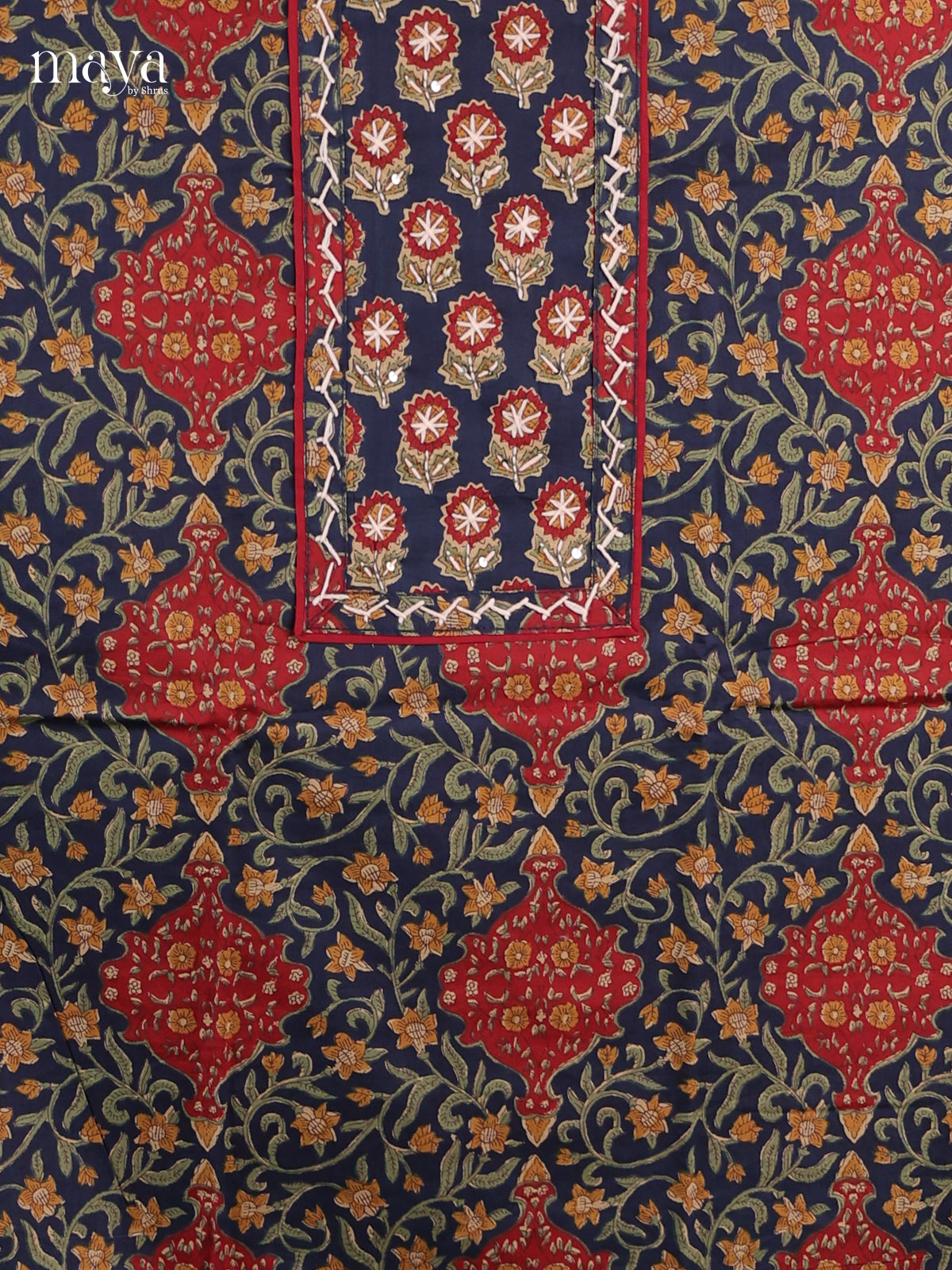 Blue & Red - Cotton salwar Unstitched