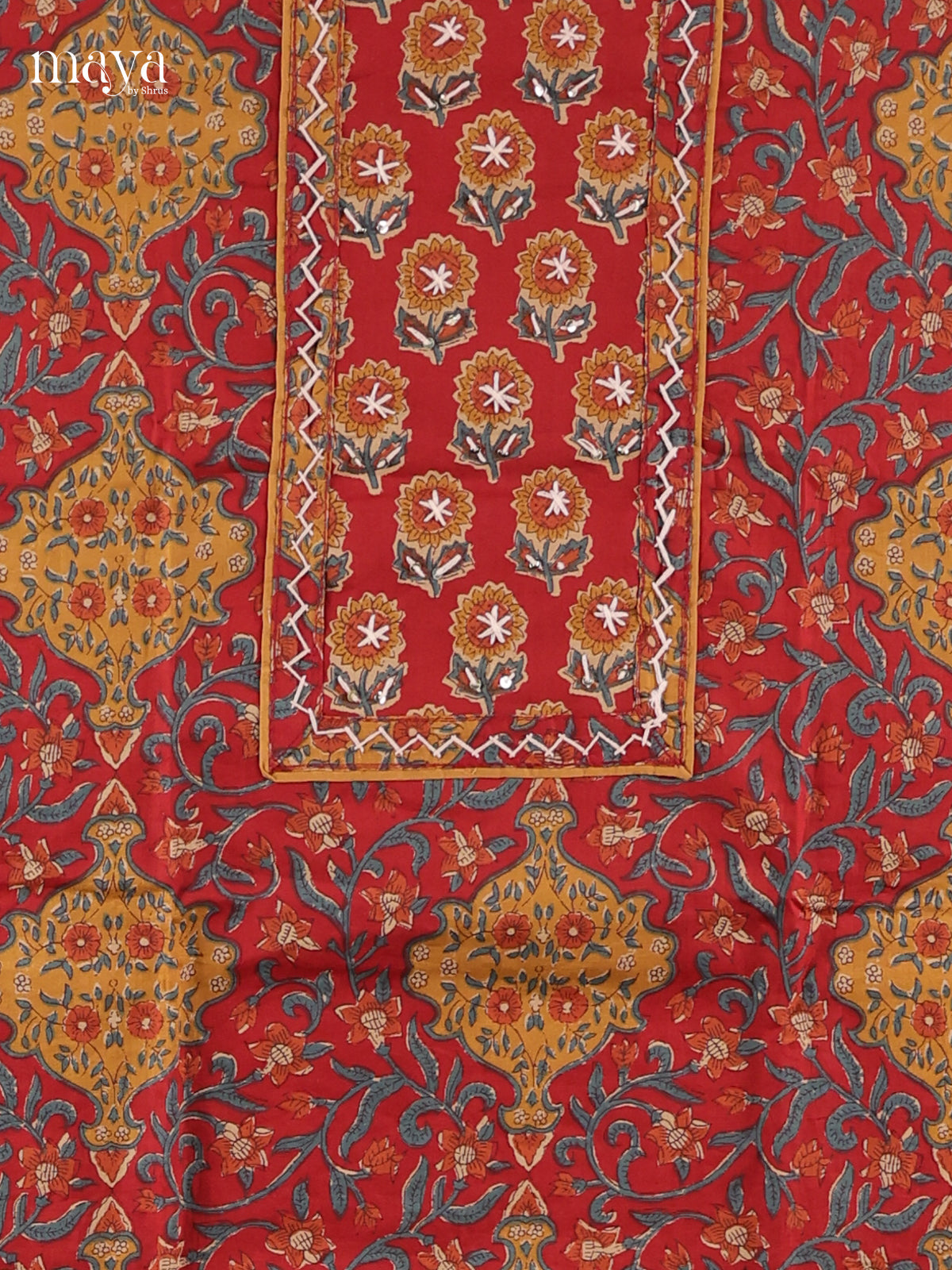 Maroon & Mustard - Cotton salwar unstitched
