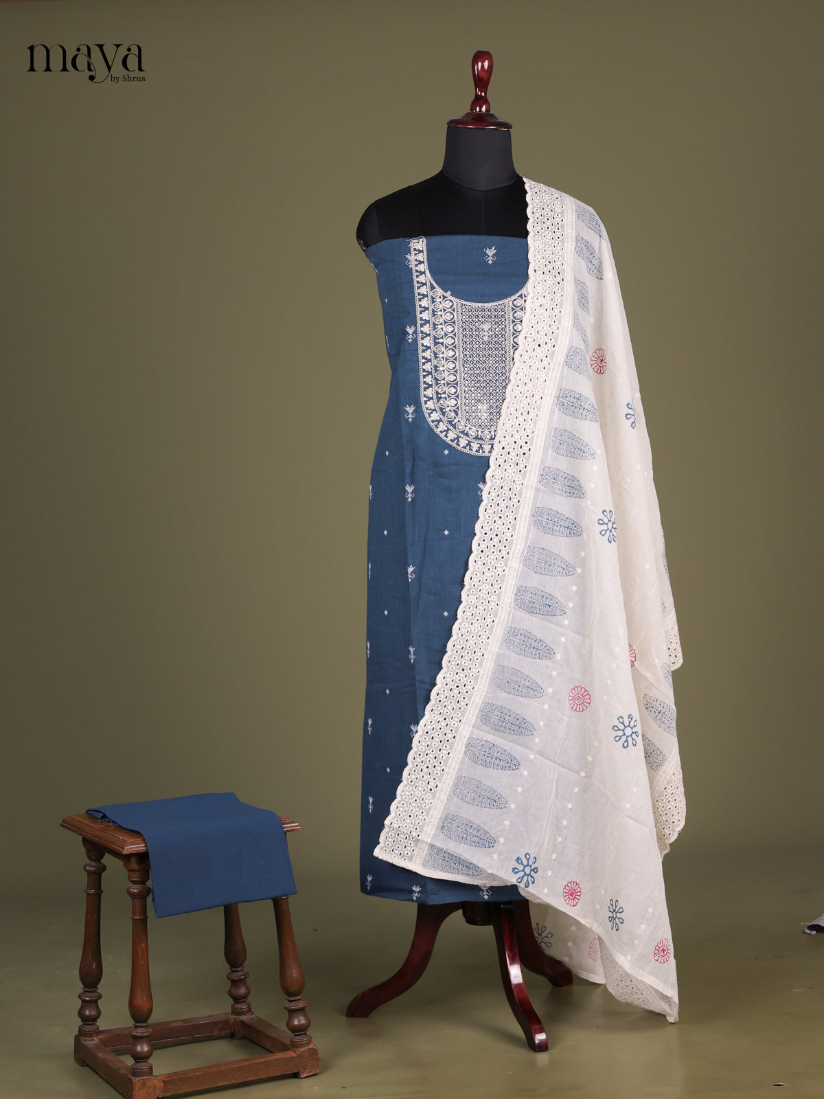 Blue & White -  Cotton salwar Unstiitched