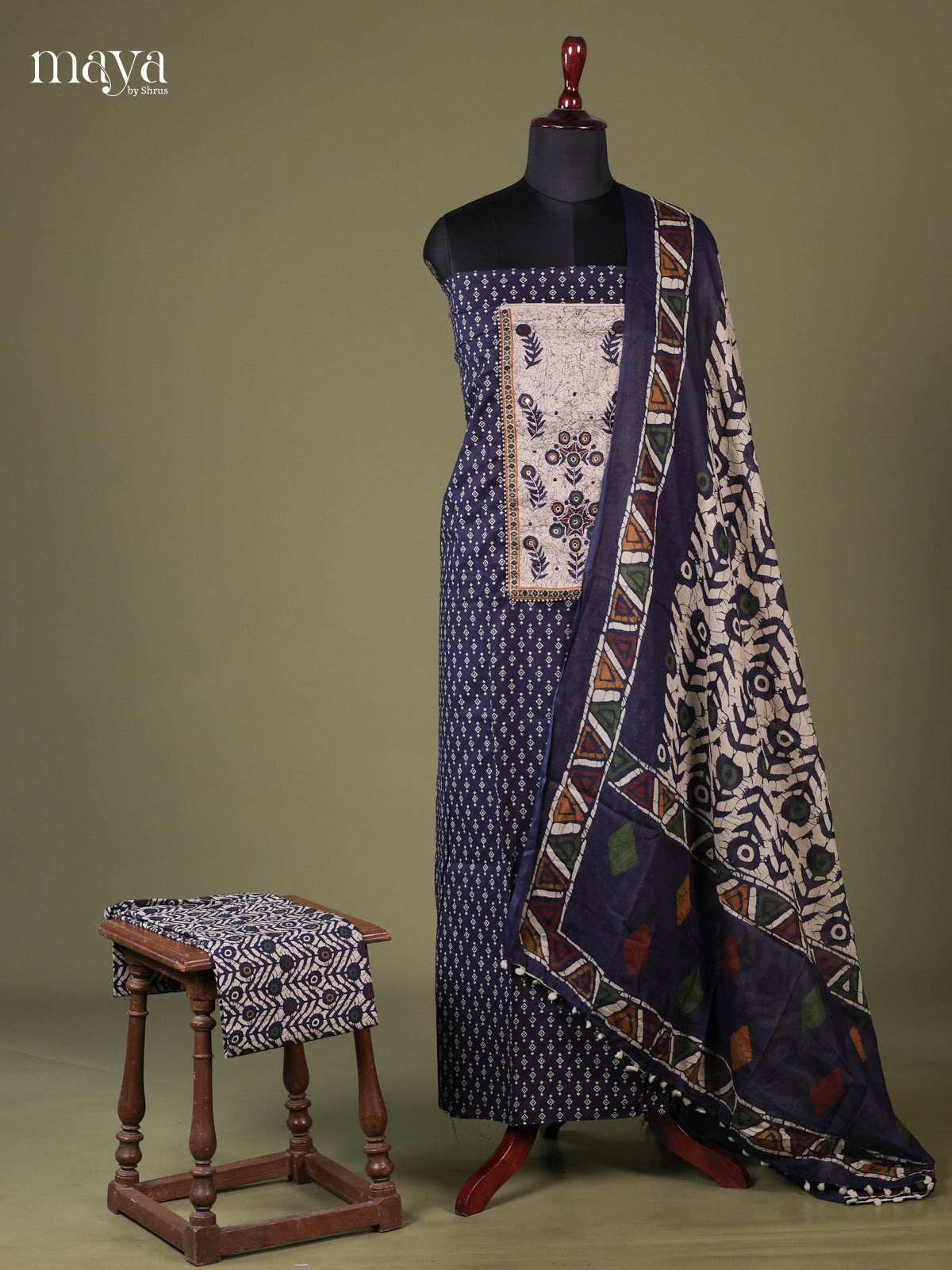 Blue & White - Cotton salwar Unstitched