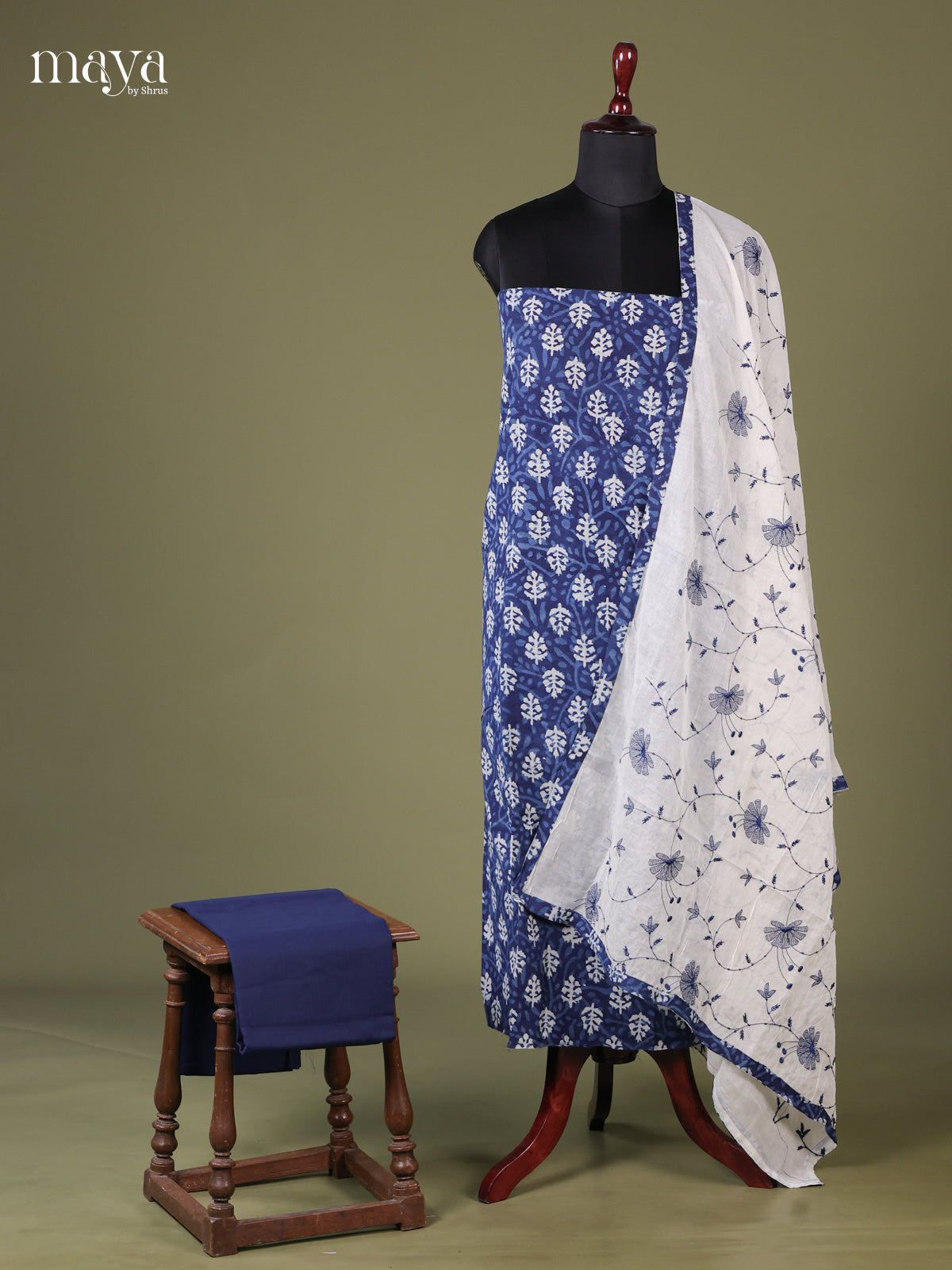 blue & White -Cotton salwar  Unstitched