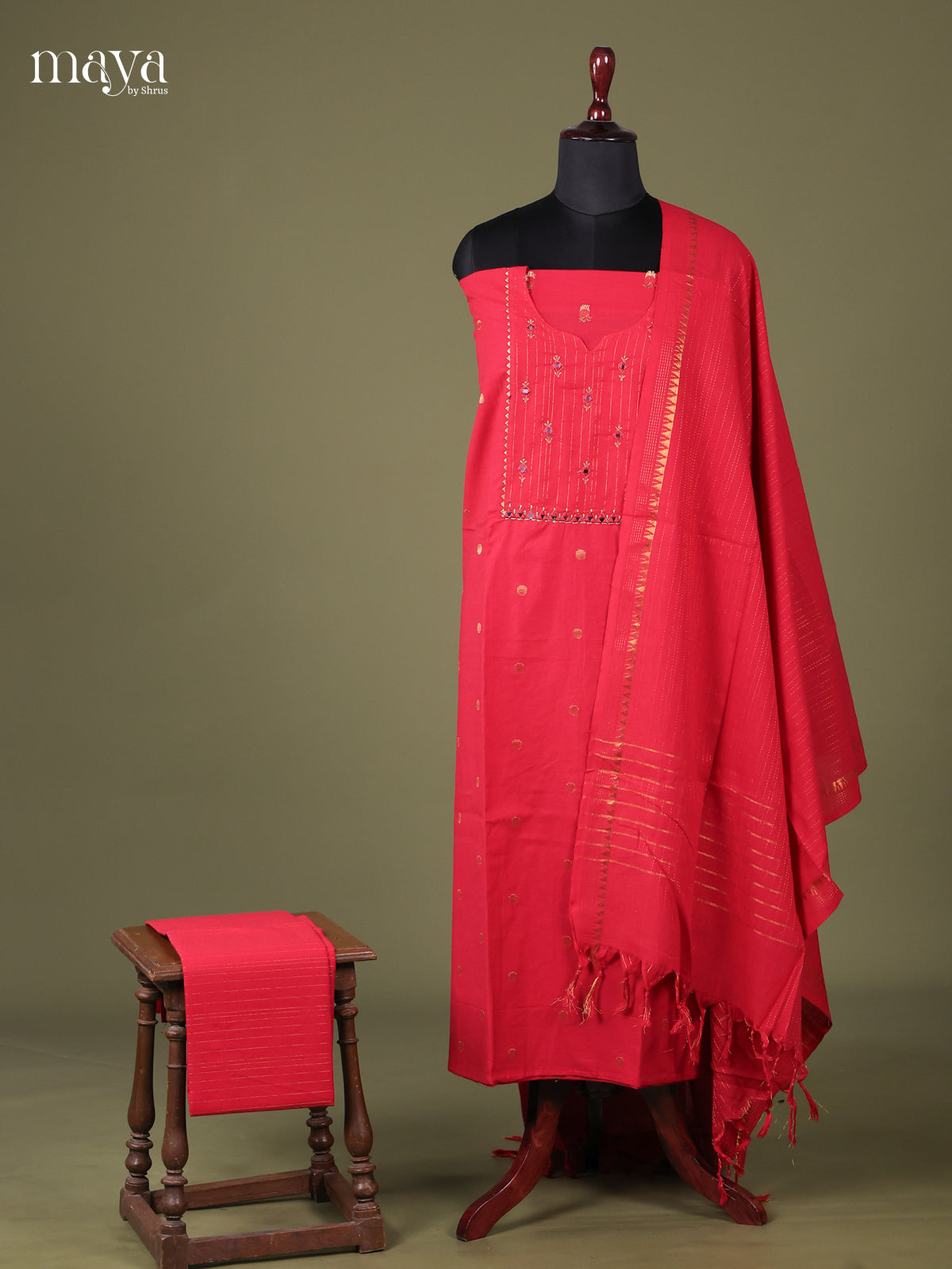 Red - Cotton salwar Unstitched