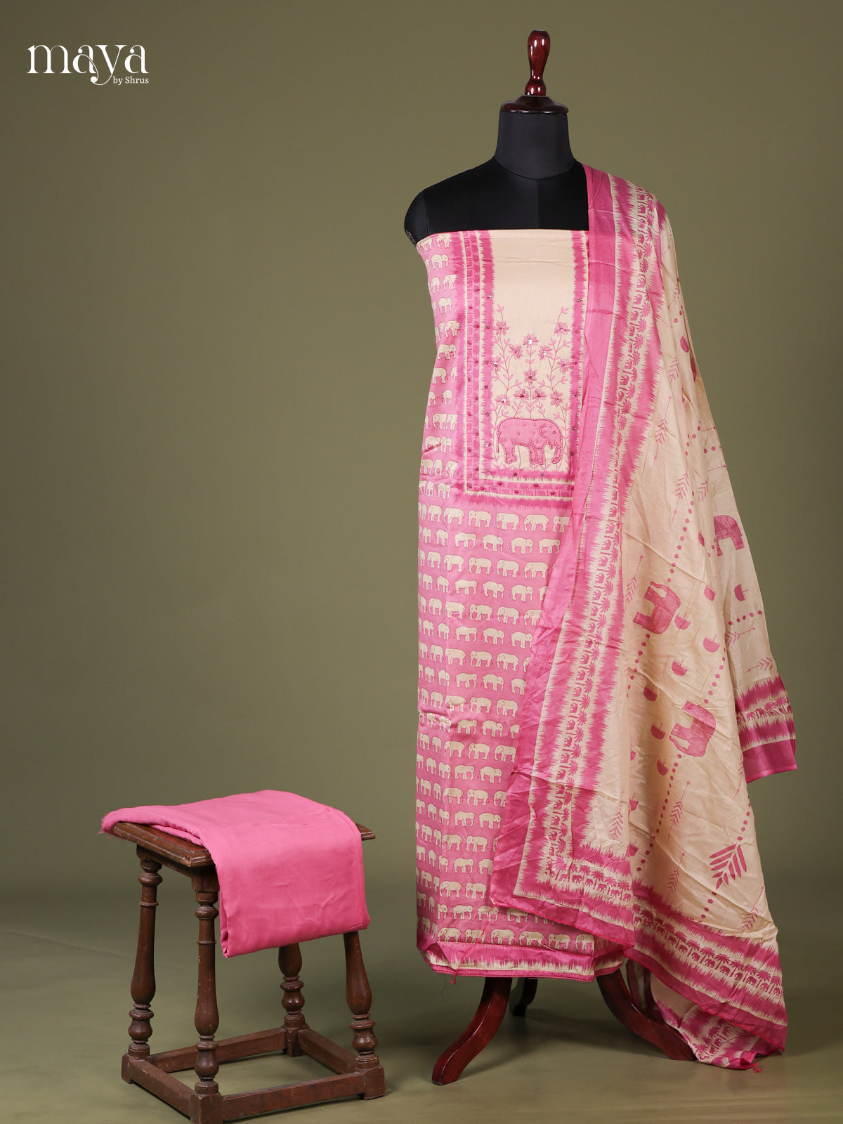 Pink & Cream - Cotton salwar Unstitched