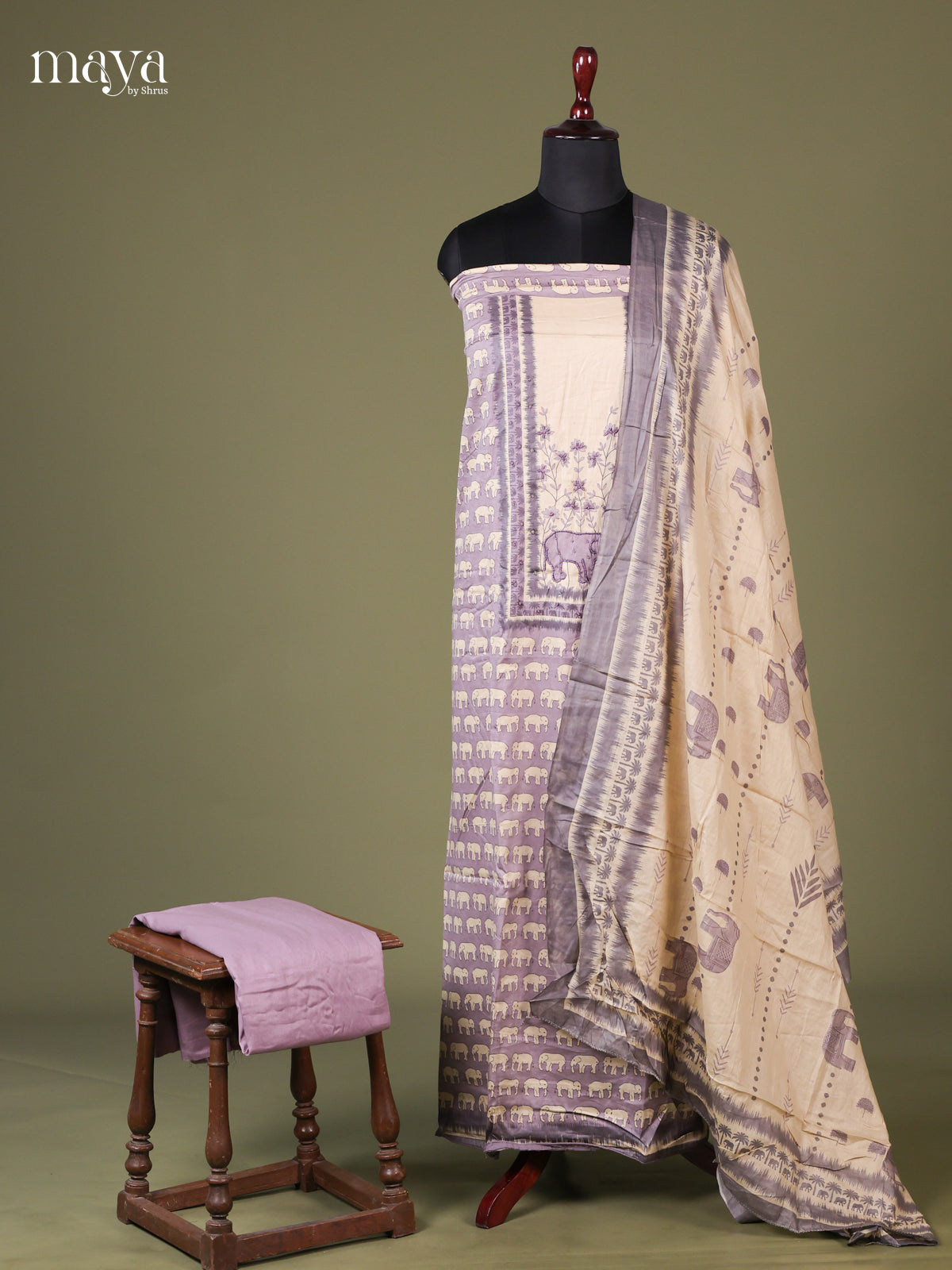 Lilac & Cream - Cotton salwar Unstitched