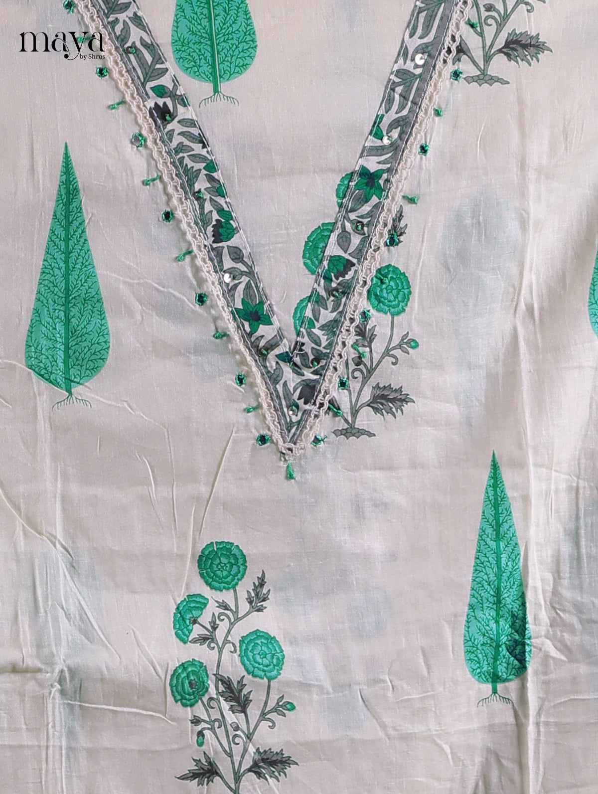 White & Green -Cotton salwar Unstitched