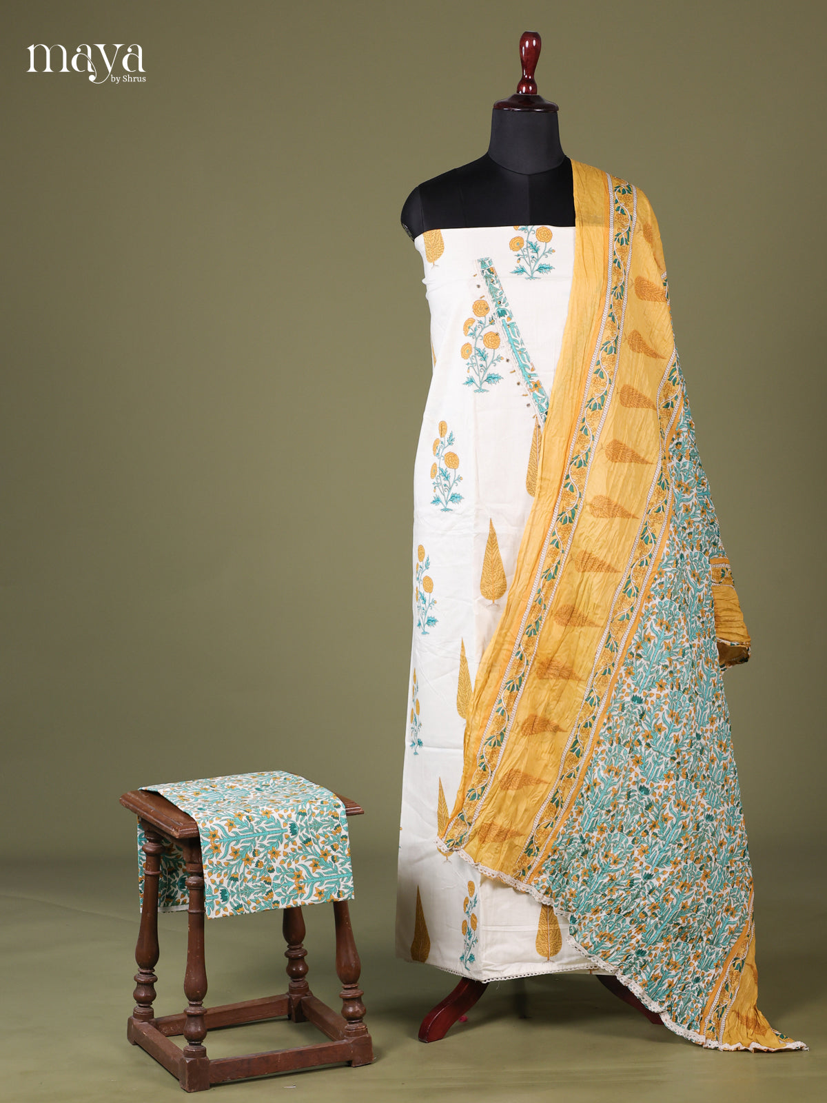 White & Blue - Cotton salwar Unstitched