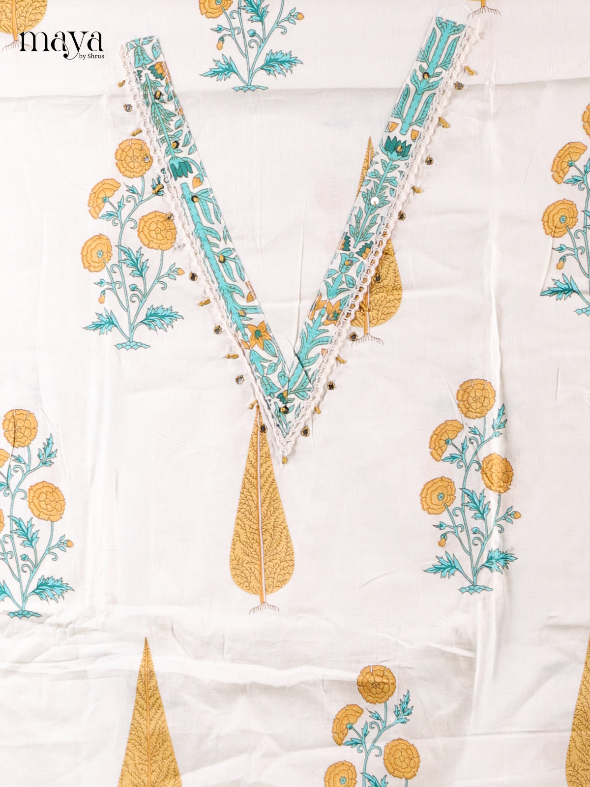 White & Blue - Cotton salwar Unstitched