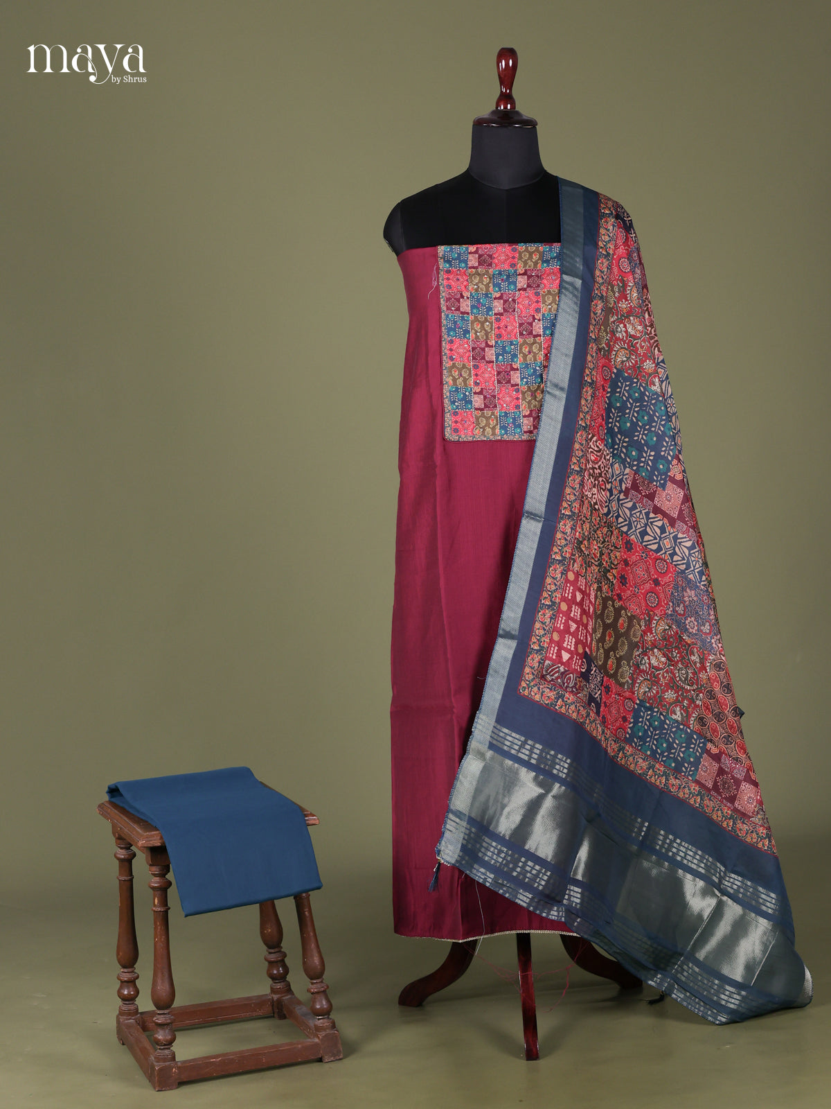 Maroon & Blue - Cotton salwar Unstitched - Shop on Shrus.com