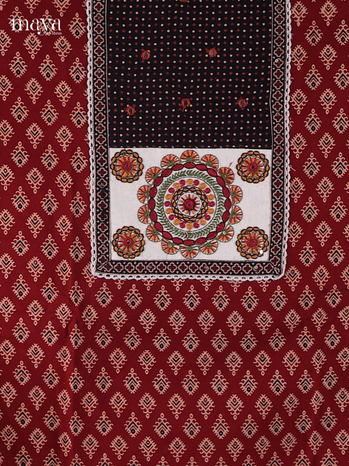 Maroon & White - Cotton salwar Unstitched