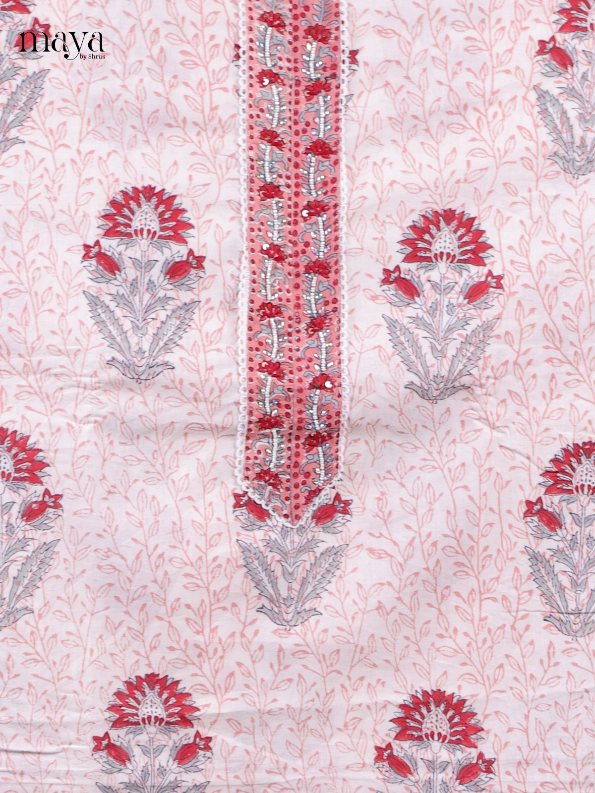 White & Red - Cotton salwar Unstitched