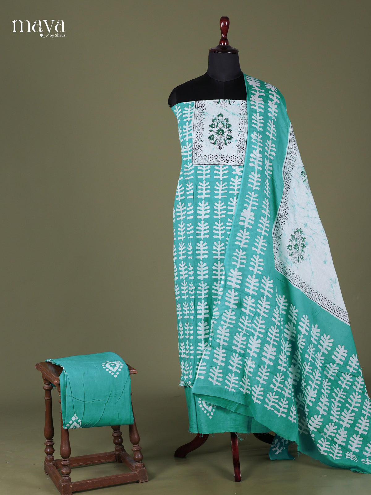 Green  & White - Cotton salwar Unstitched - Shop on Shrus.com