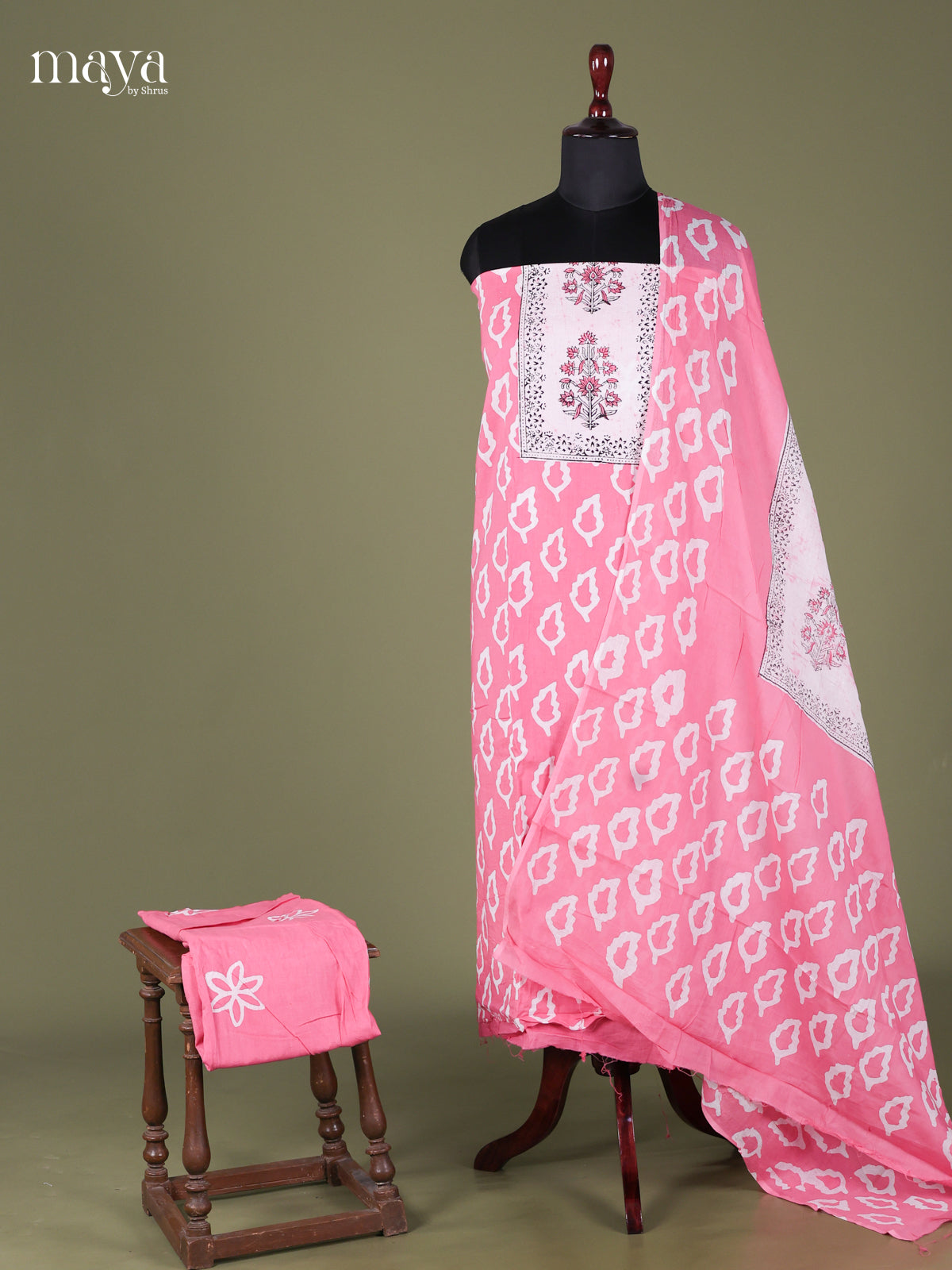 Pink & White - Cotton salwar Unstitched