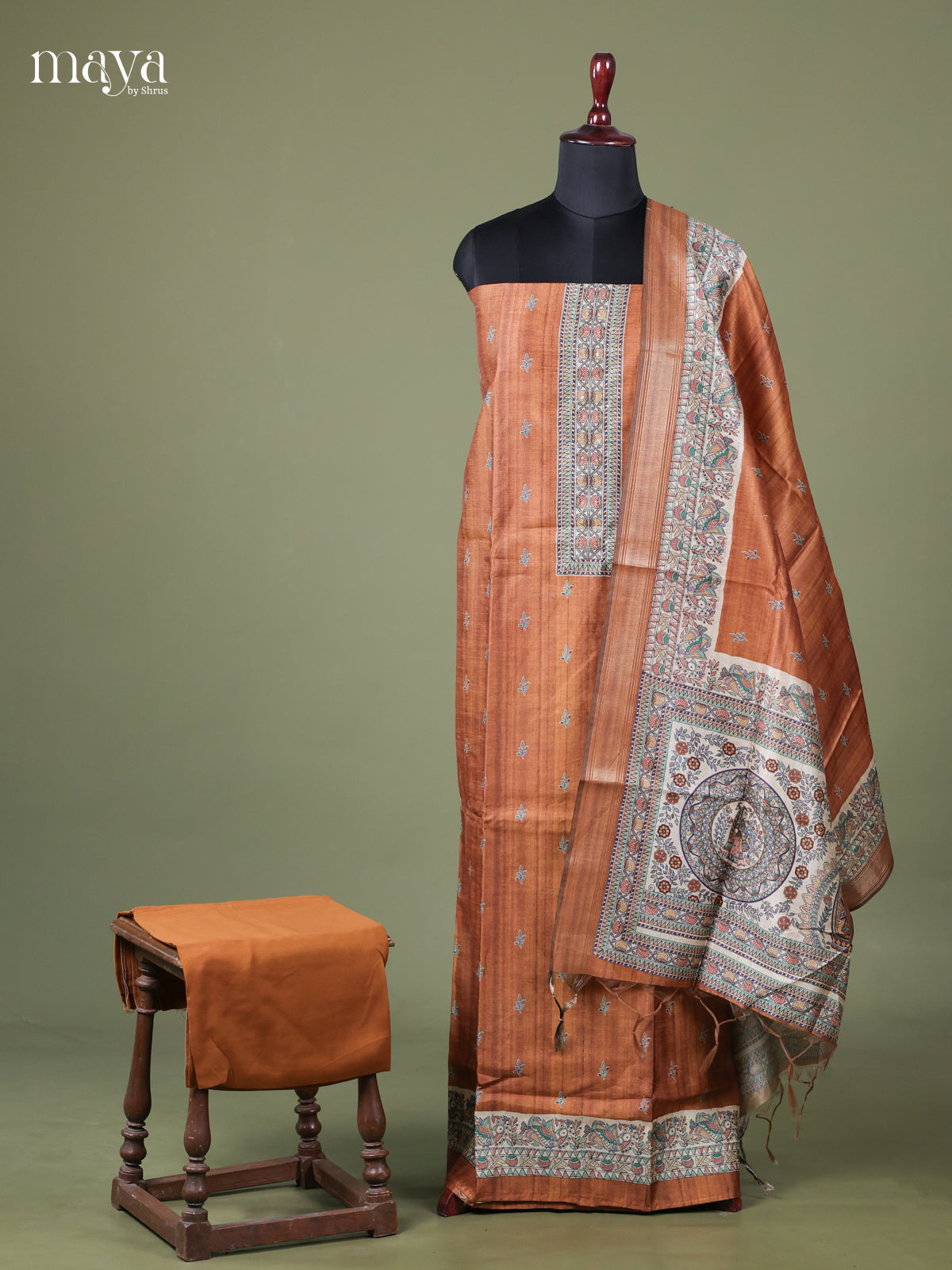 Brown - Semi Tussar Salwar Unstitched