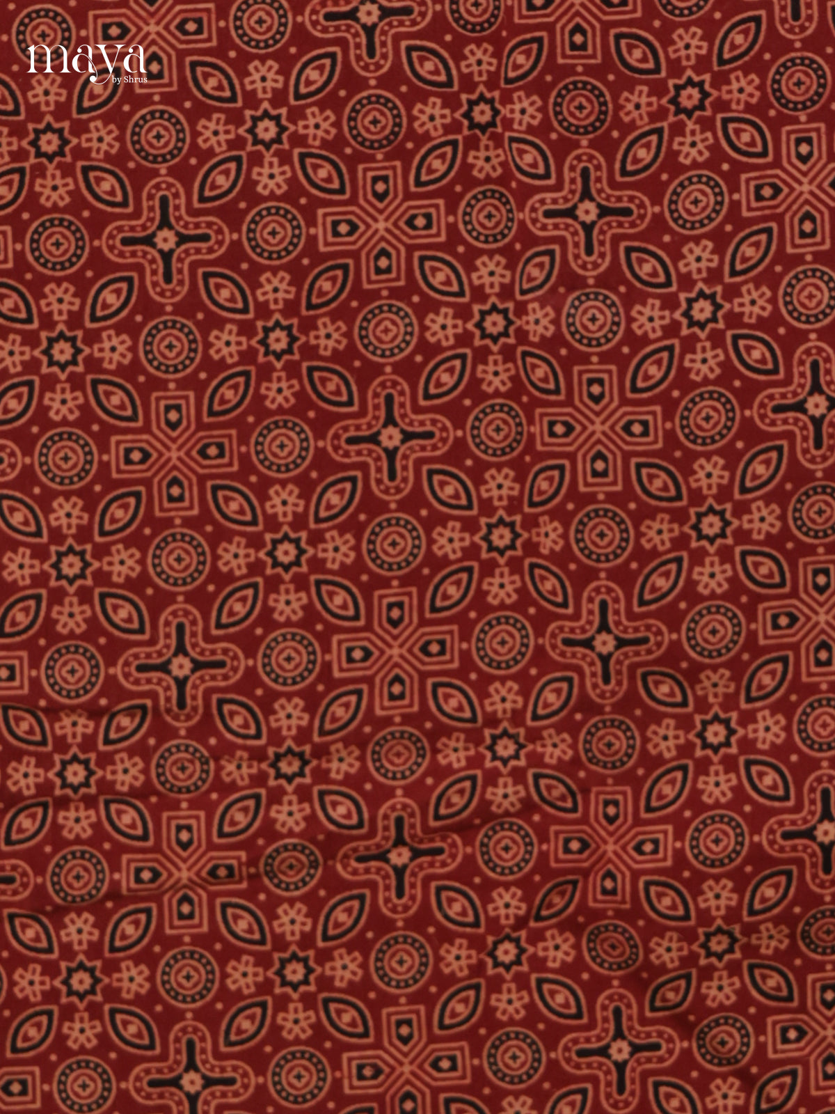 Elegant Maroon & Black Unstitched  Ajrakh Salwar with floral block print
