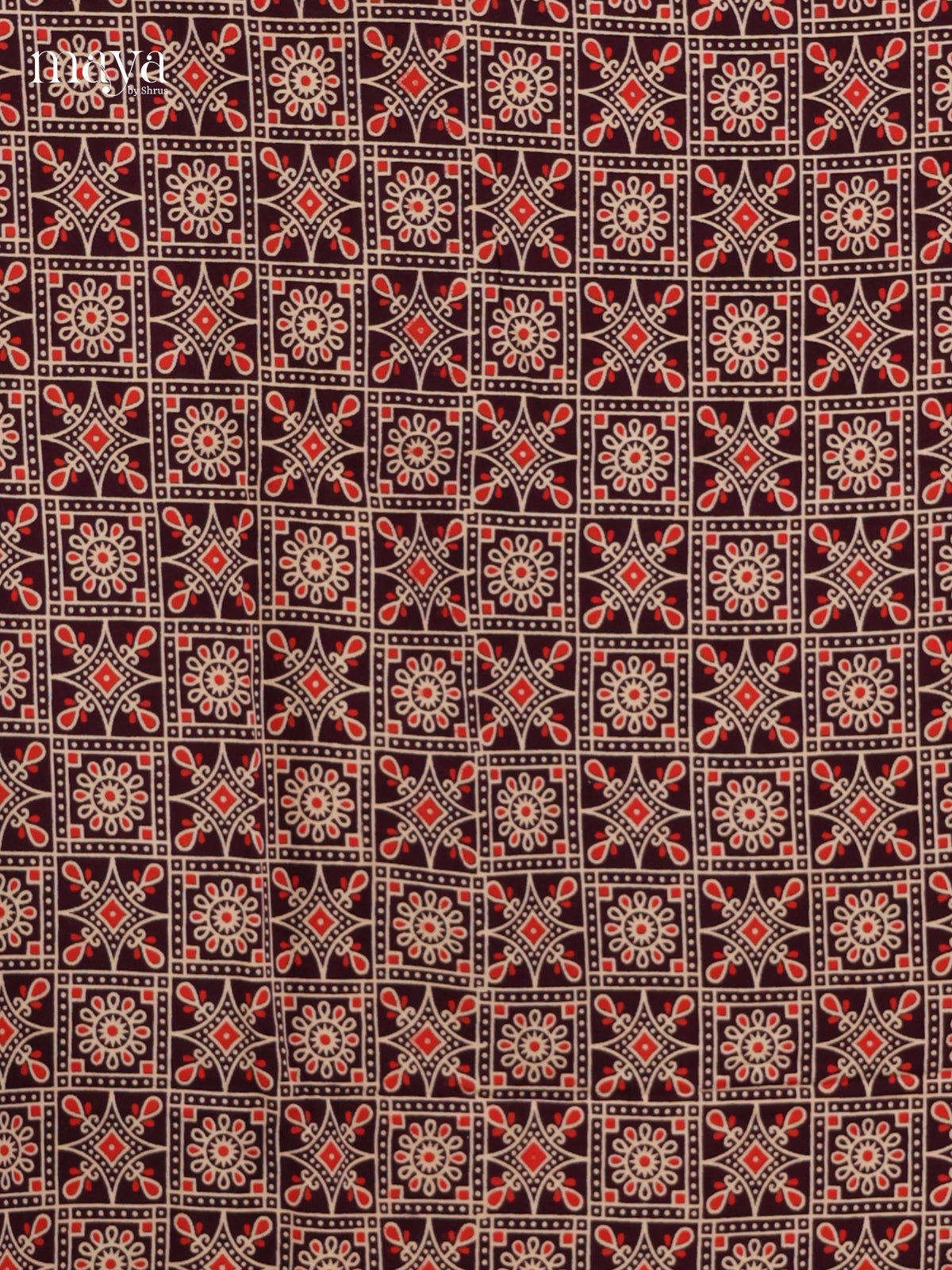 Classy Brown & Orange Unstitched Ajrakh Salwar with hand block floral print