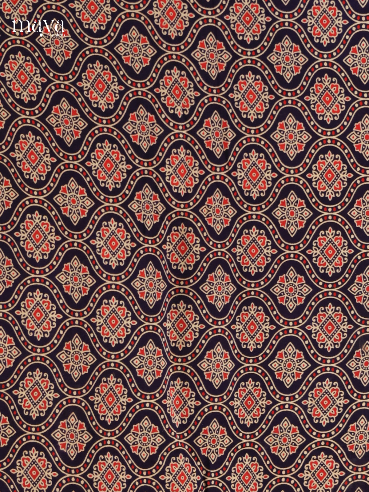 Regal Blue & Orange Unstitched Ajrakh Salwar with floral block print