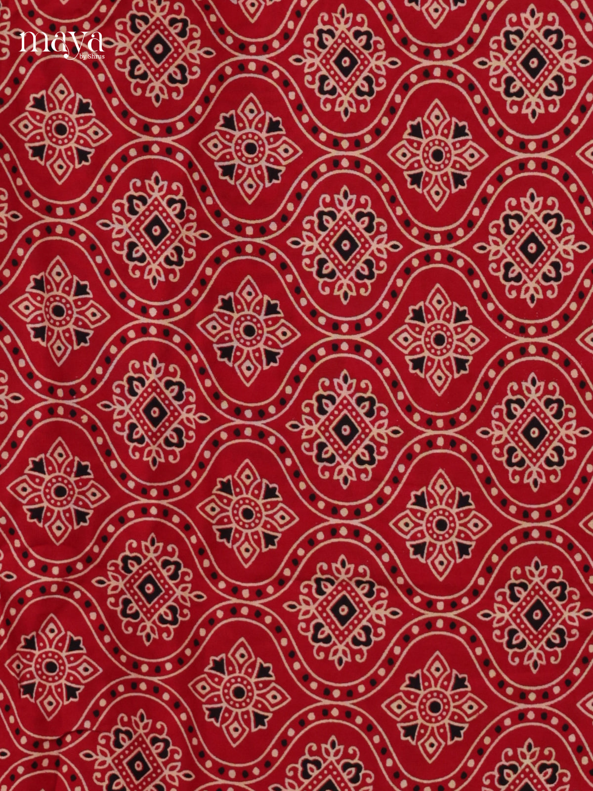 Bright Red Unstitched Ajrakh Salwar with floral block print