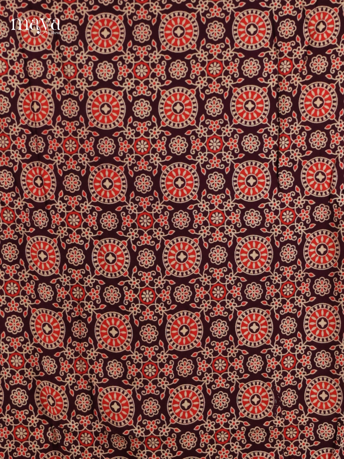 Pretty Brown & Orange Unstitched Ajrakh Salwar with floral block print