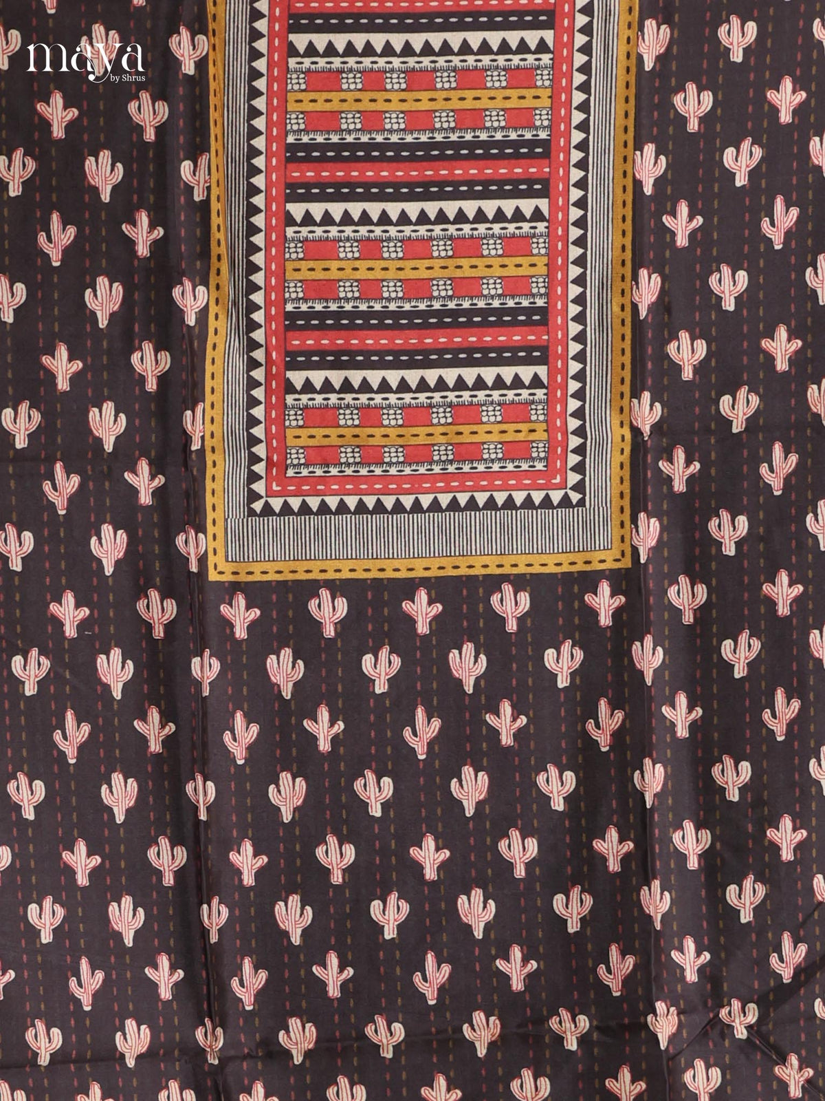 Black & Red - Semi Tussar Salwar Unstitched