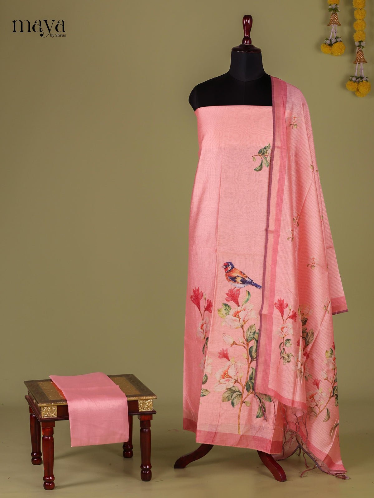 Peachish Pink - Semi Tussar Salwar Unstitched