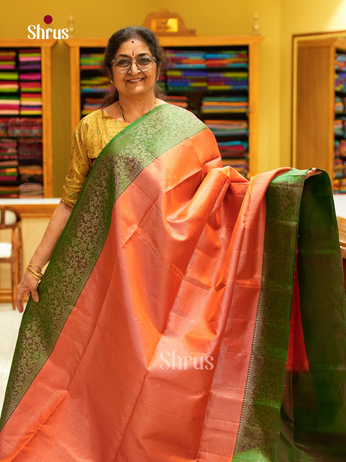 Magnificent Orange Pure Soft Silk Saree with Brocade | Green Contrast Border