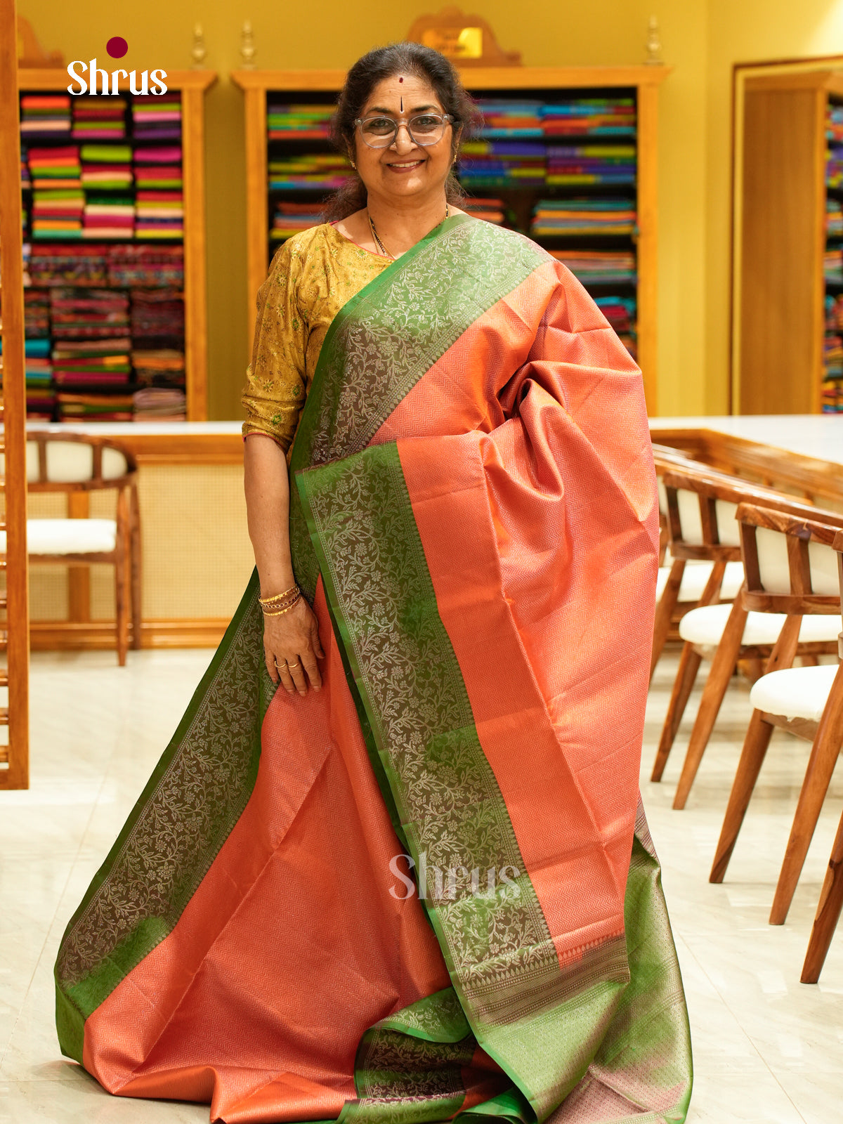 Magnificent Orange Soft Silk Saree with Brocade | Green Contrast Border