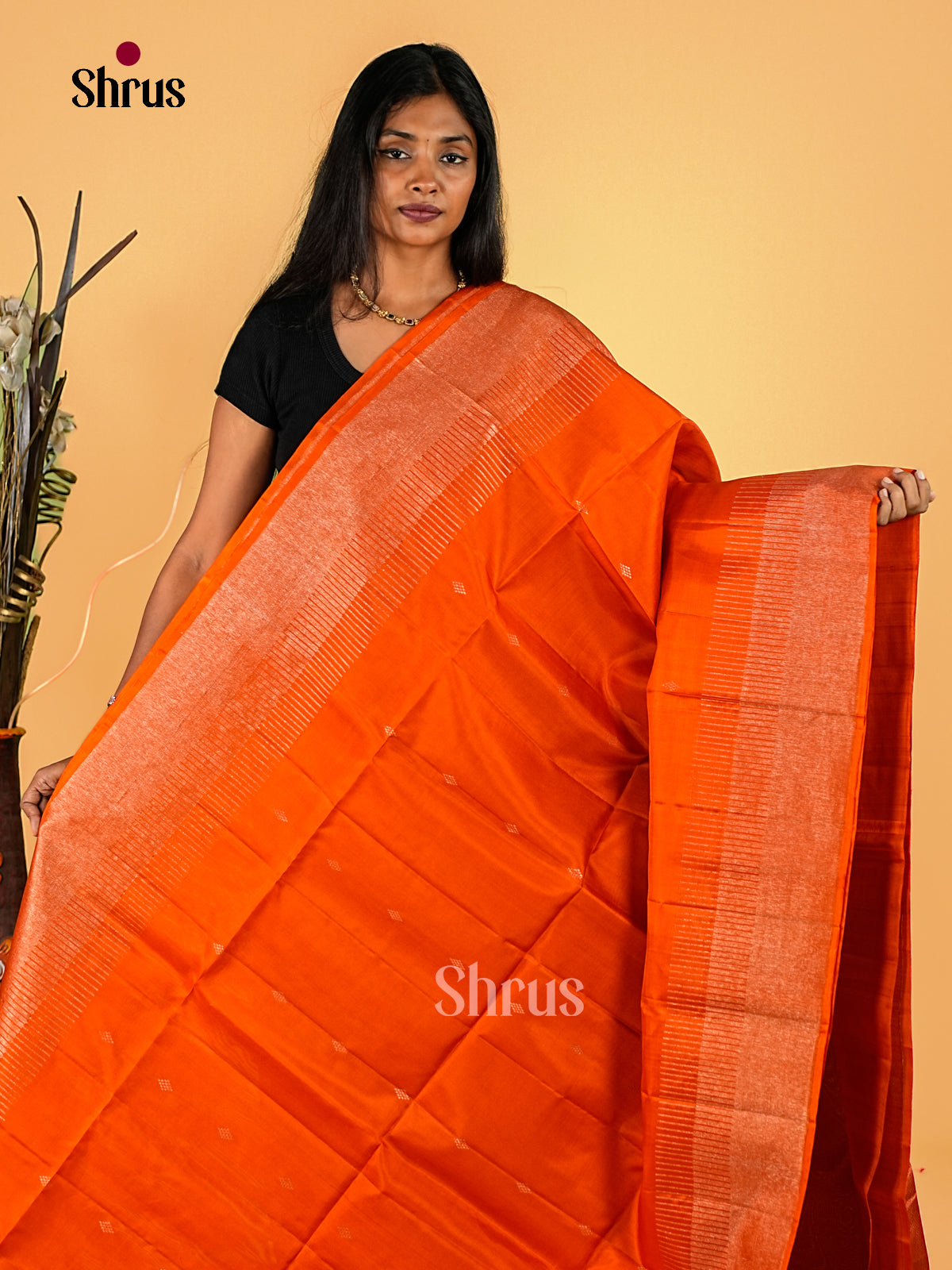 Magnificent Orange Soft Silk Sarees With Small Zari Buttas, Self Zari Border & Brocade Pallu 1