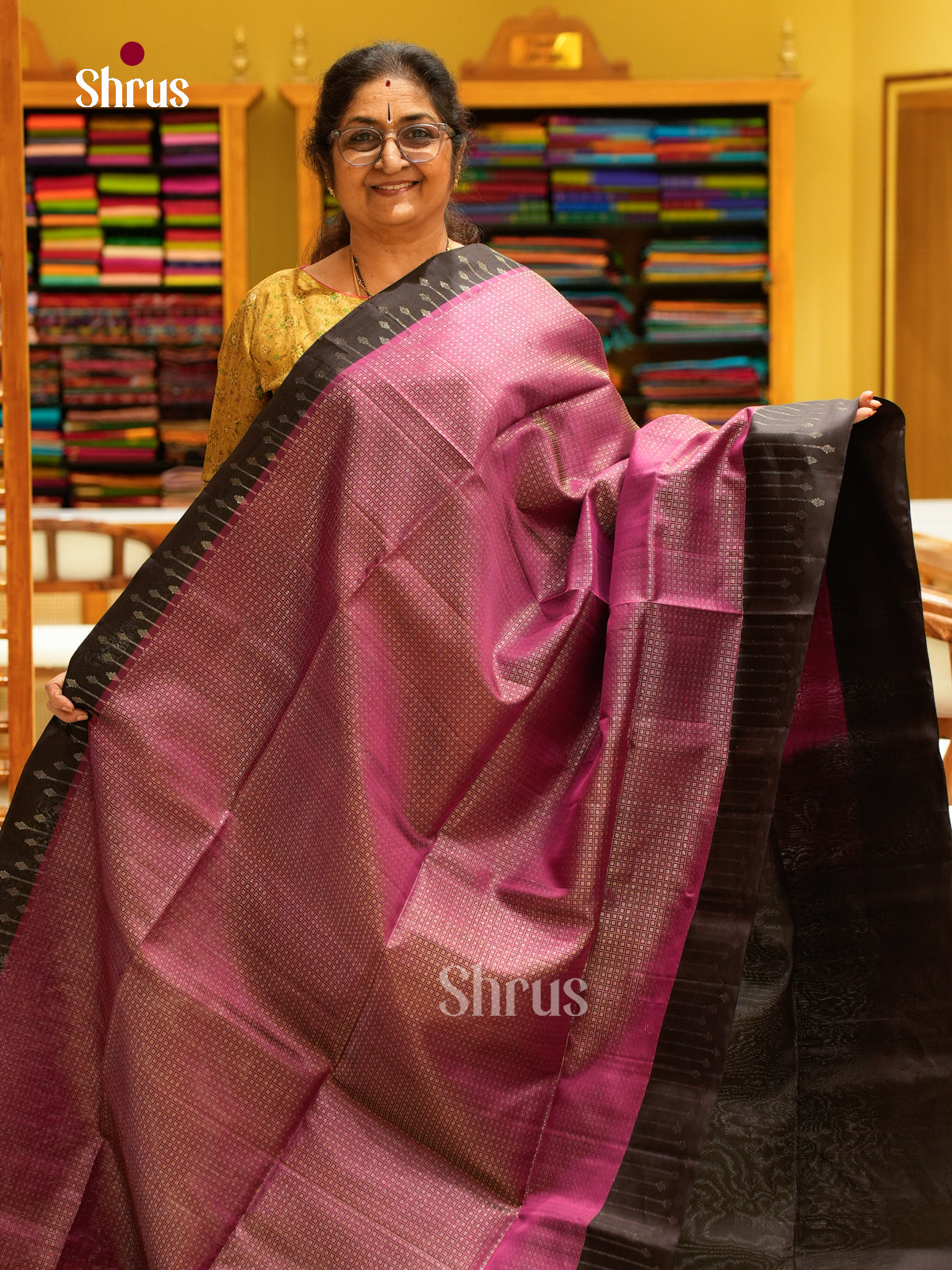 Majestic Deep Pink Soft Silk Sarees with Checks & Micro Buttas | Brown Contrast Border
