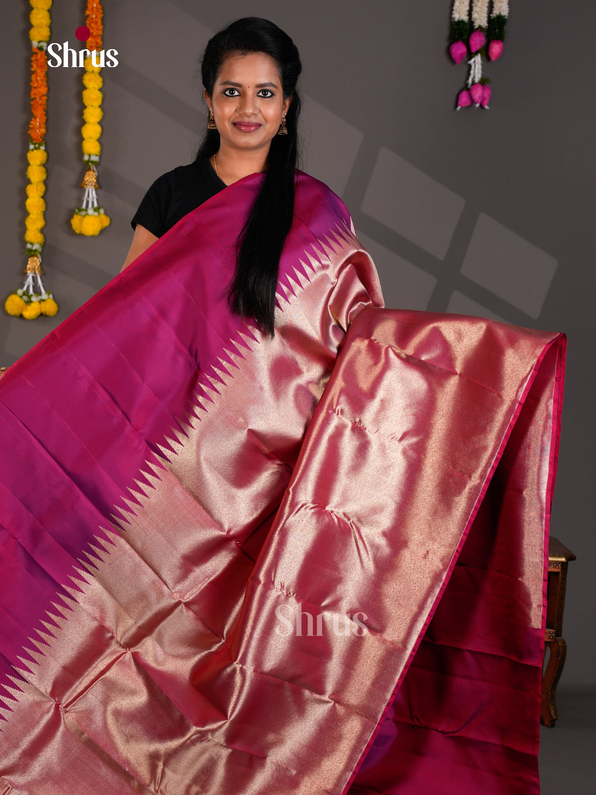 Buy Classic Maroon Kanchipuram Saree with Zari Woven Temple Zari Border