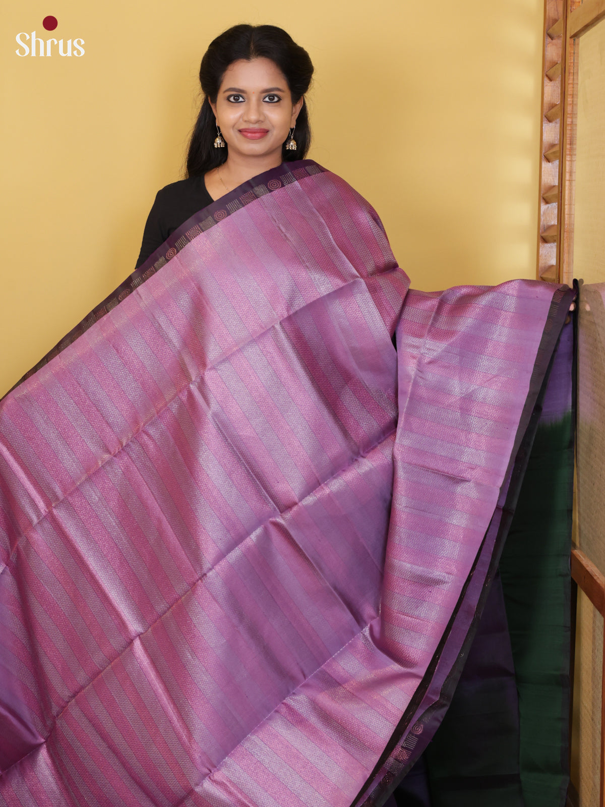 Buy Shiny Mauve & Pink Horizontal Striped Pure Soft Silk Saree With Dark Purple Small Border & Pallu