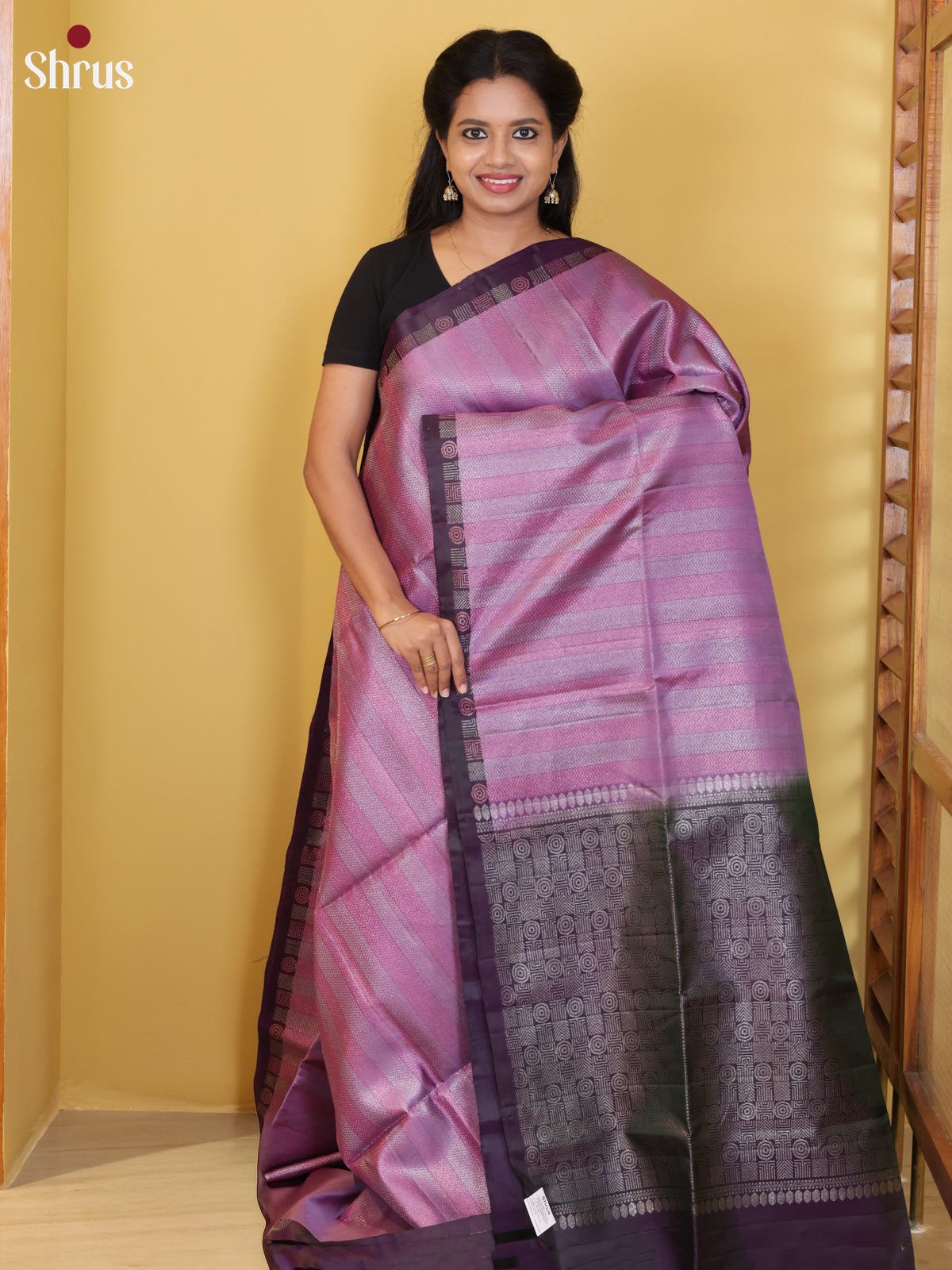 Buy Shiny Mauve & Pink Horizontal Striped Soft Silk Saree With Dark Purple Small Border & Pallu