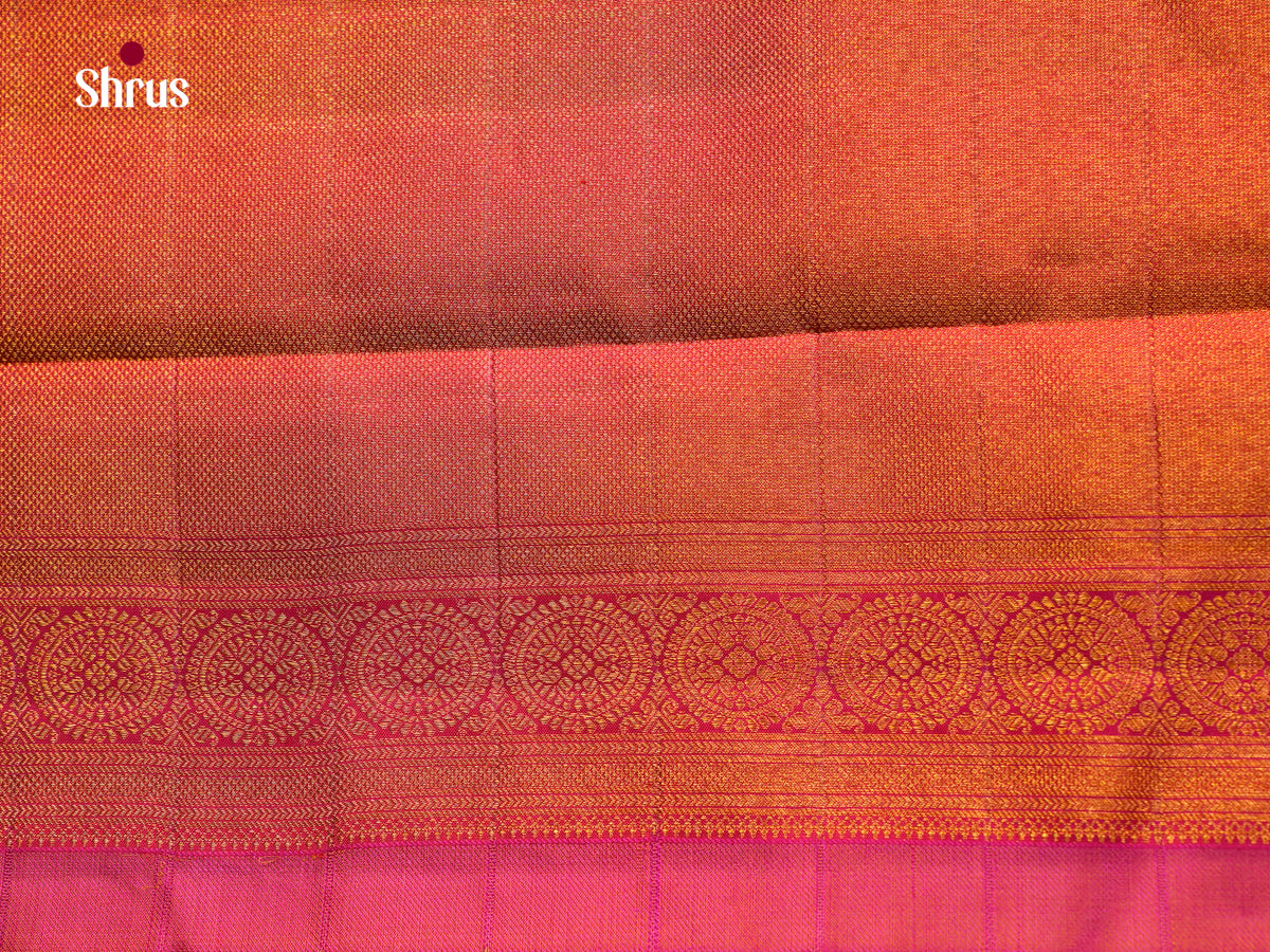 Sheeny Mustard Kanchipuram Pattu Saree With Zari Geometric Patterns In Box | Deep Pink Zari Border & Pallu