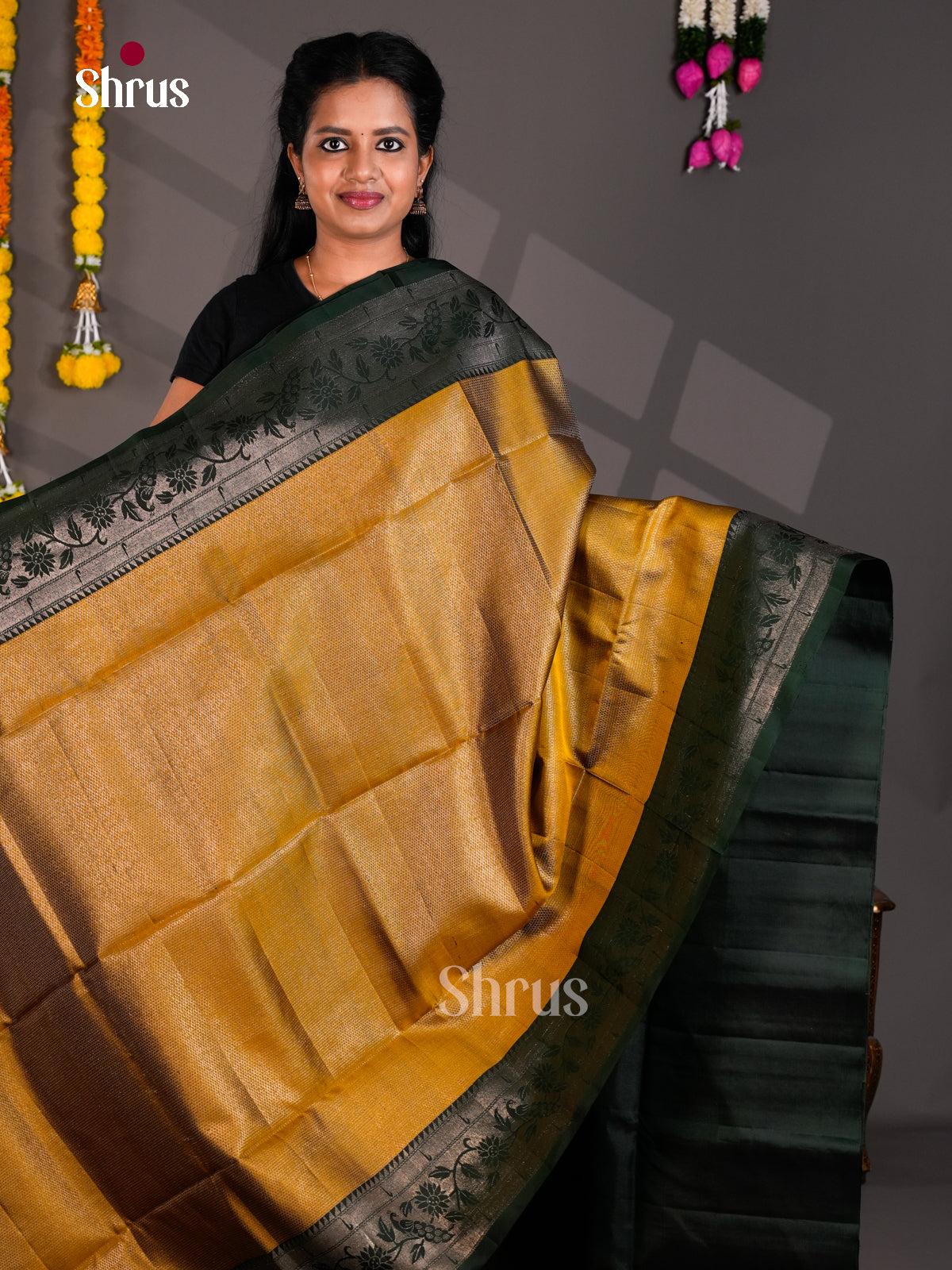 Buy Regal Mustard Pure Soft silk Saree with Zari Woven Intricate Weave & Deep Green Brocade Pallu