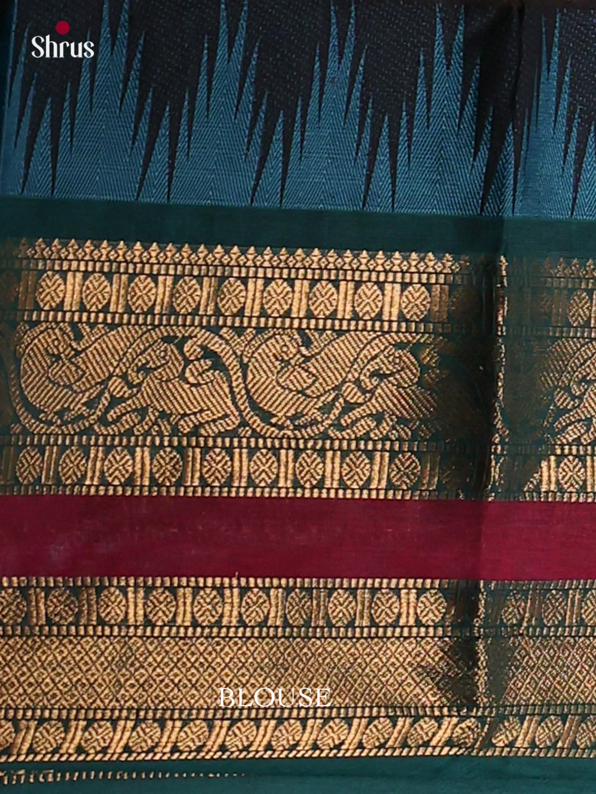 Mystique Black Chettinad Cotton Sarees With Small Buttas & Teal Temple Zari Border