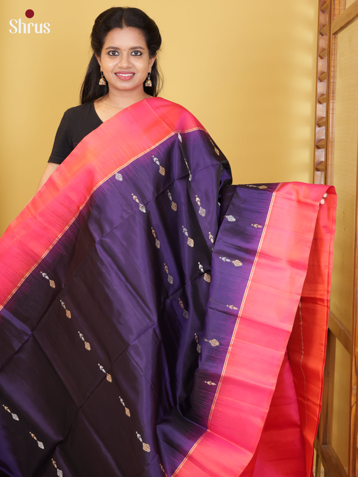 Buy Elegant Navy Blue Soft Silk Sarees with Gold & Silver Zari Woven Buttas, Pink Border & Brocade Pallu