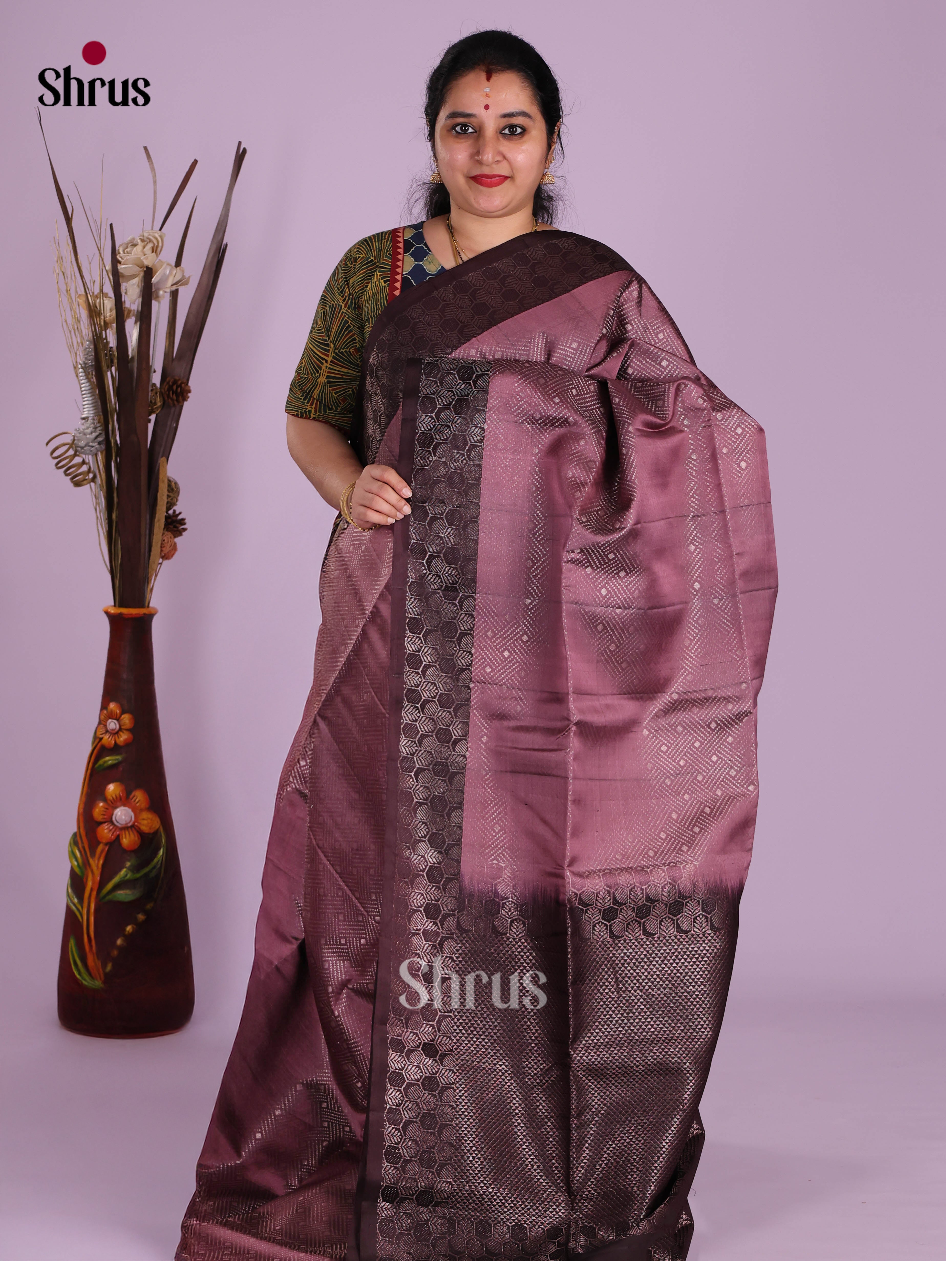 Buy Pretty Onion Peel Soft Silk Saree with Zari Brocade Body, Brown Border & Rich Pallu