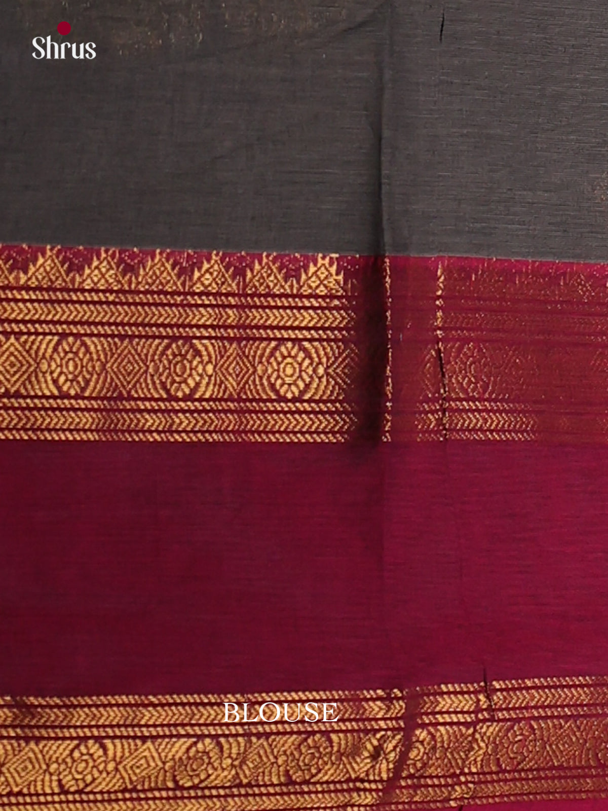 Opulent Grey Chettinad Cotton Saree With Gold Buttas & Maroon Rettapet Zari Border