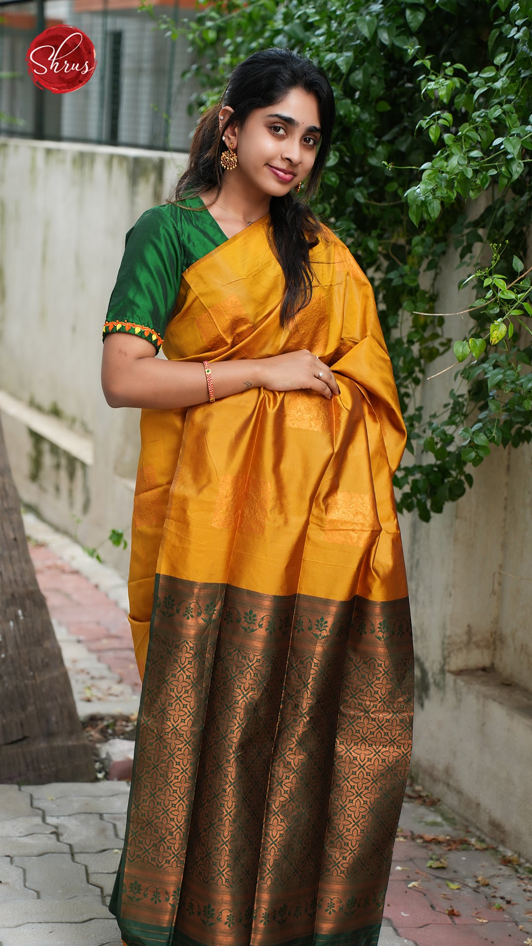 Mustard & Green- Semi Soft Silk Saree - Shop on ShrusEternity.com