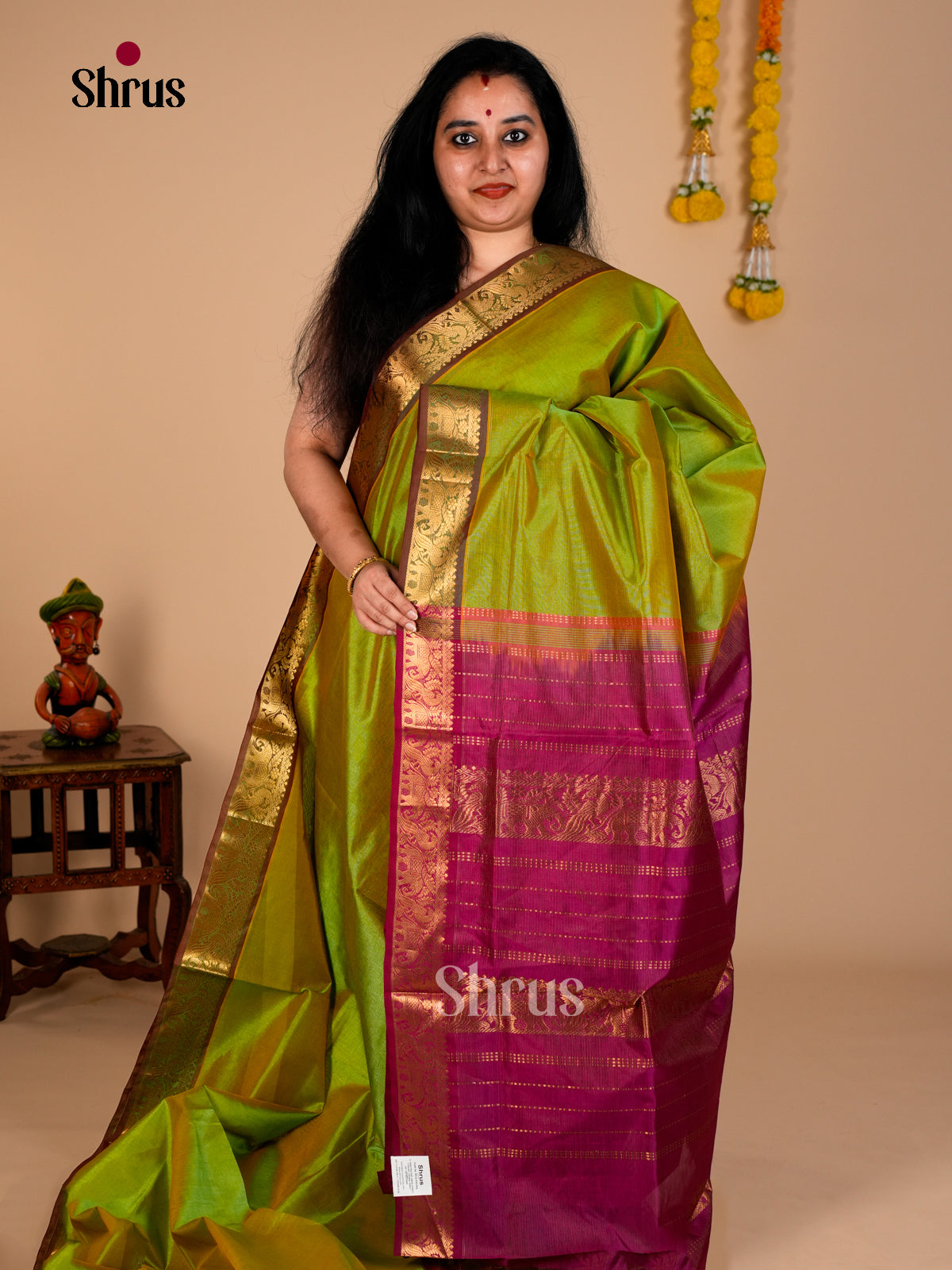 Buy Classic Parrot Green Silk Cotton Saree With Dual Tone, Deep Pink Zari Woven Border & Chit Pallu