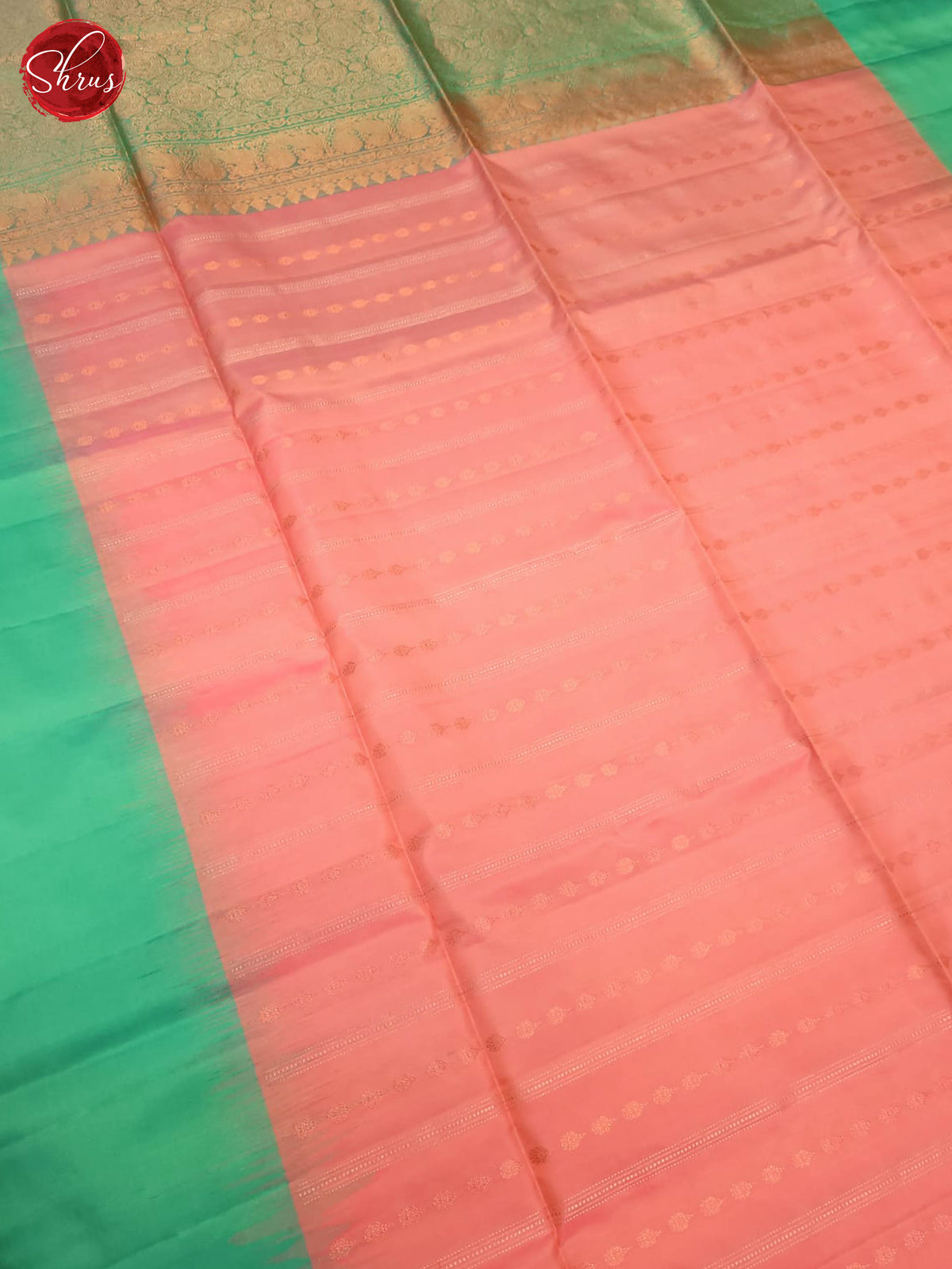 Pastel Peach Pattu Saree With Micro Stripes, Mint Green Solid Border & Pallu