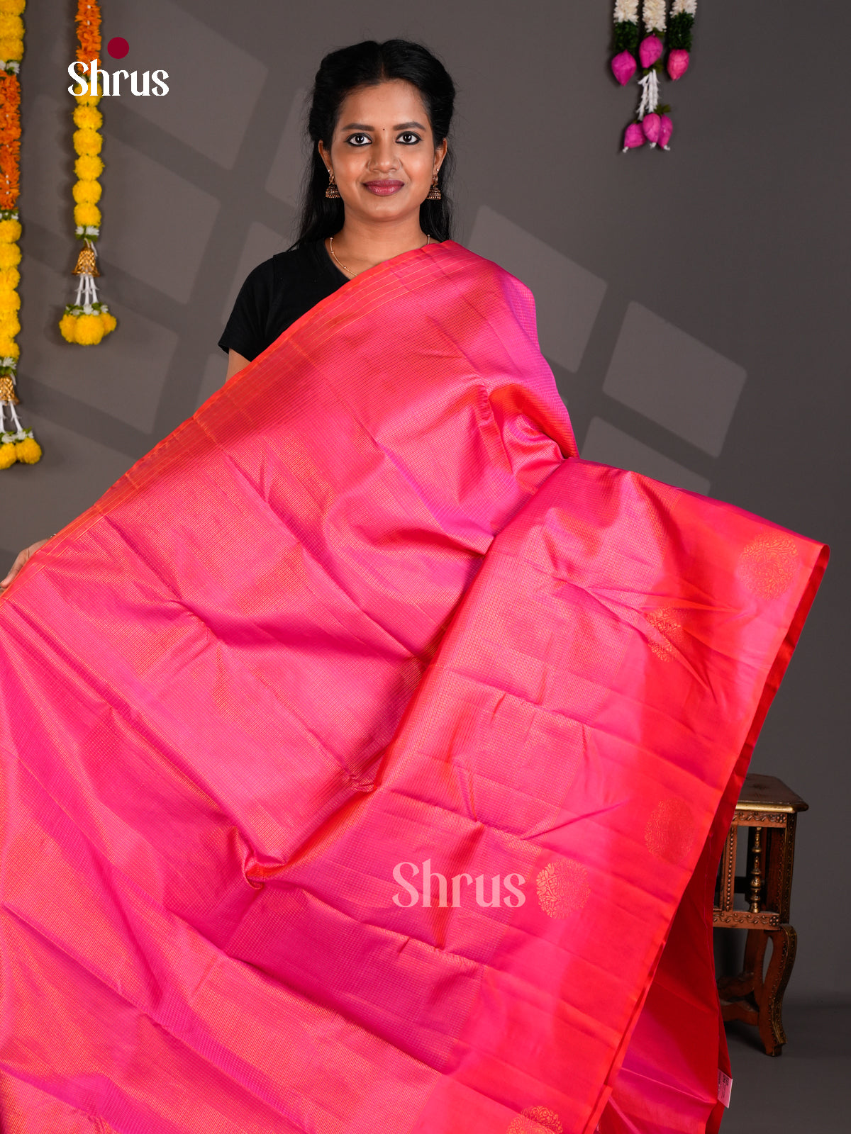 Buy Opulent Pink Kanchipuram Saree With Subtle Zari Woven Stripes & Paisley Printed Border