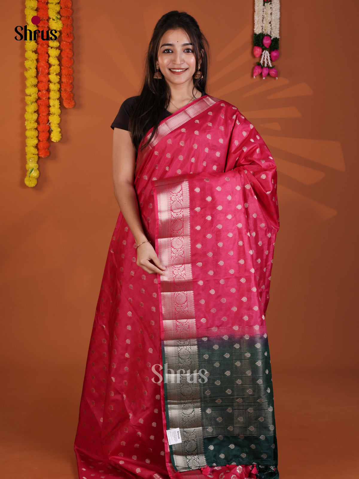 Buy Timeless Pink North Silk Cotton Saree With Zari Buttas & Green Pallu