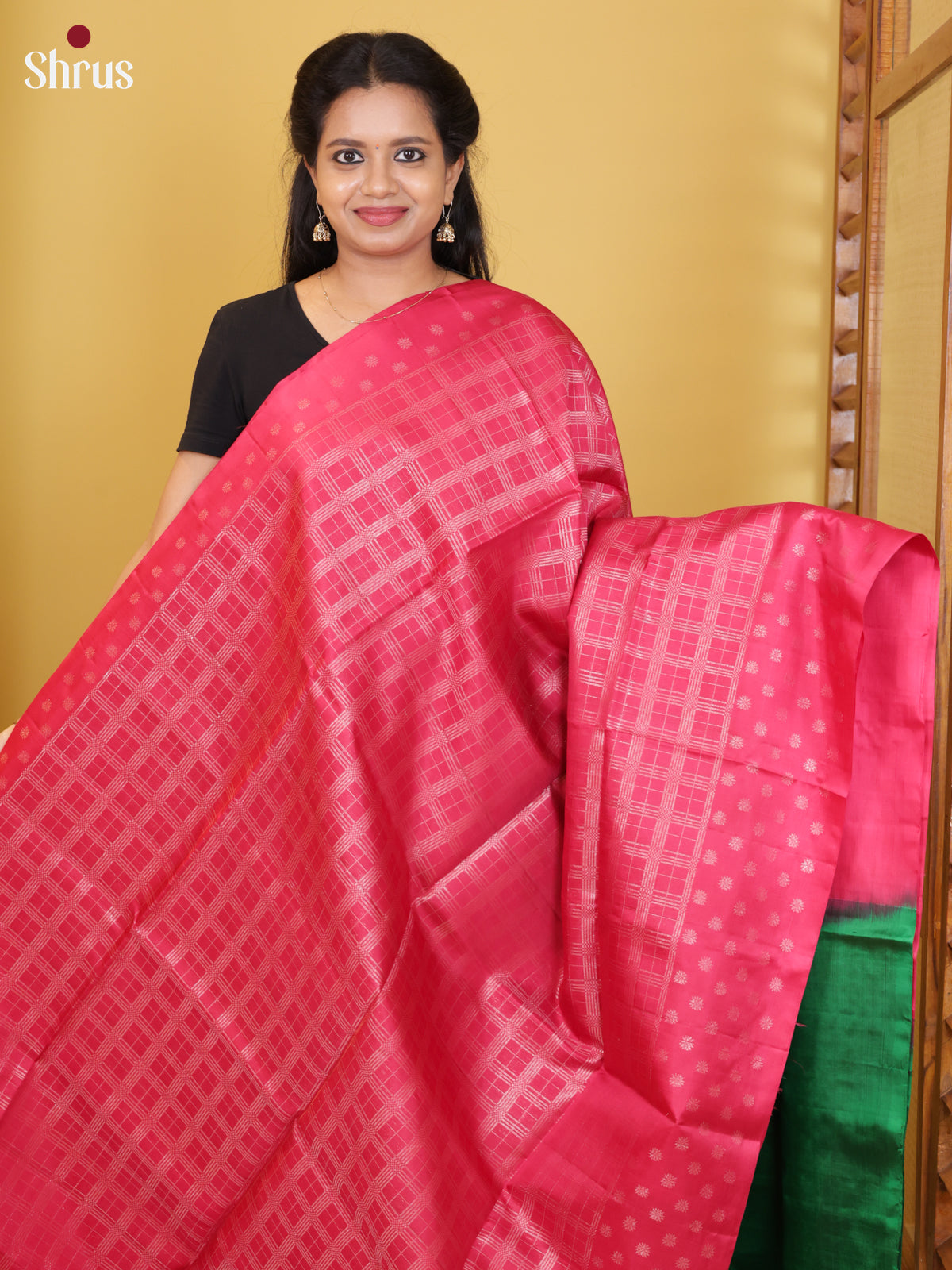 Exquisite Pink Pure Soft Silk Saree With Zari Checks, Deep Green Border & Brocade Pallu