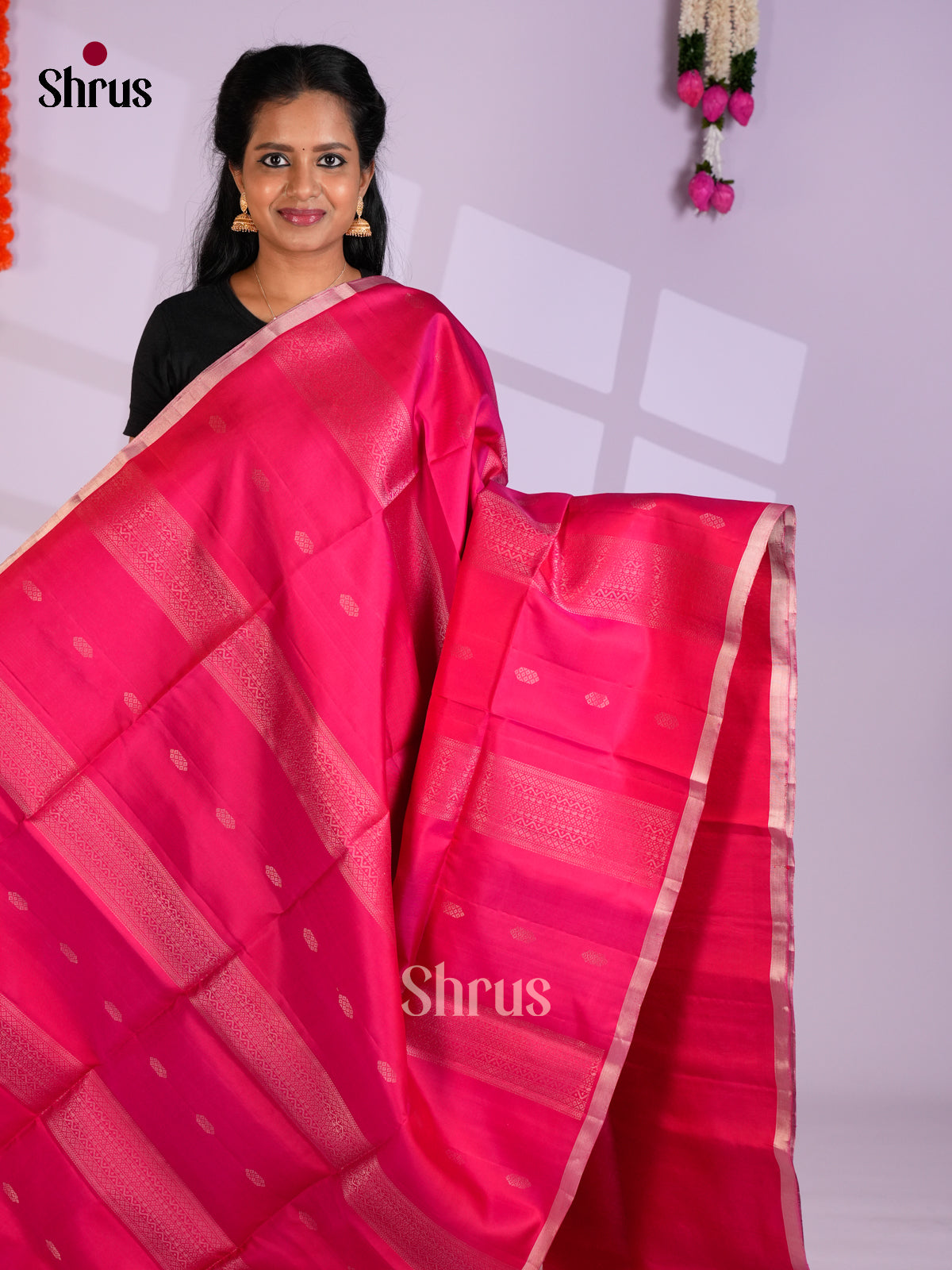 Buy Charming Pink Pure Soft Silk Saree with Geometric Design Zari Striped Blocks & Brocade Pallu