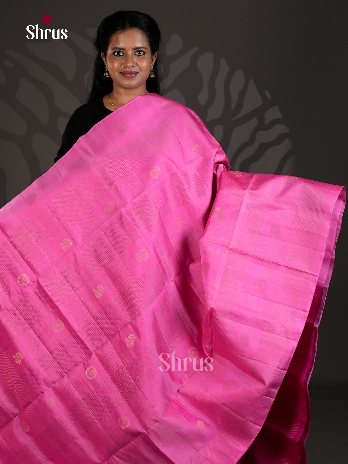 Buy Charming Pink Pure Soft Silk Saree with Gold Stripes, Buttas & Magenta Brocade Pallu