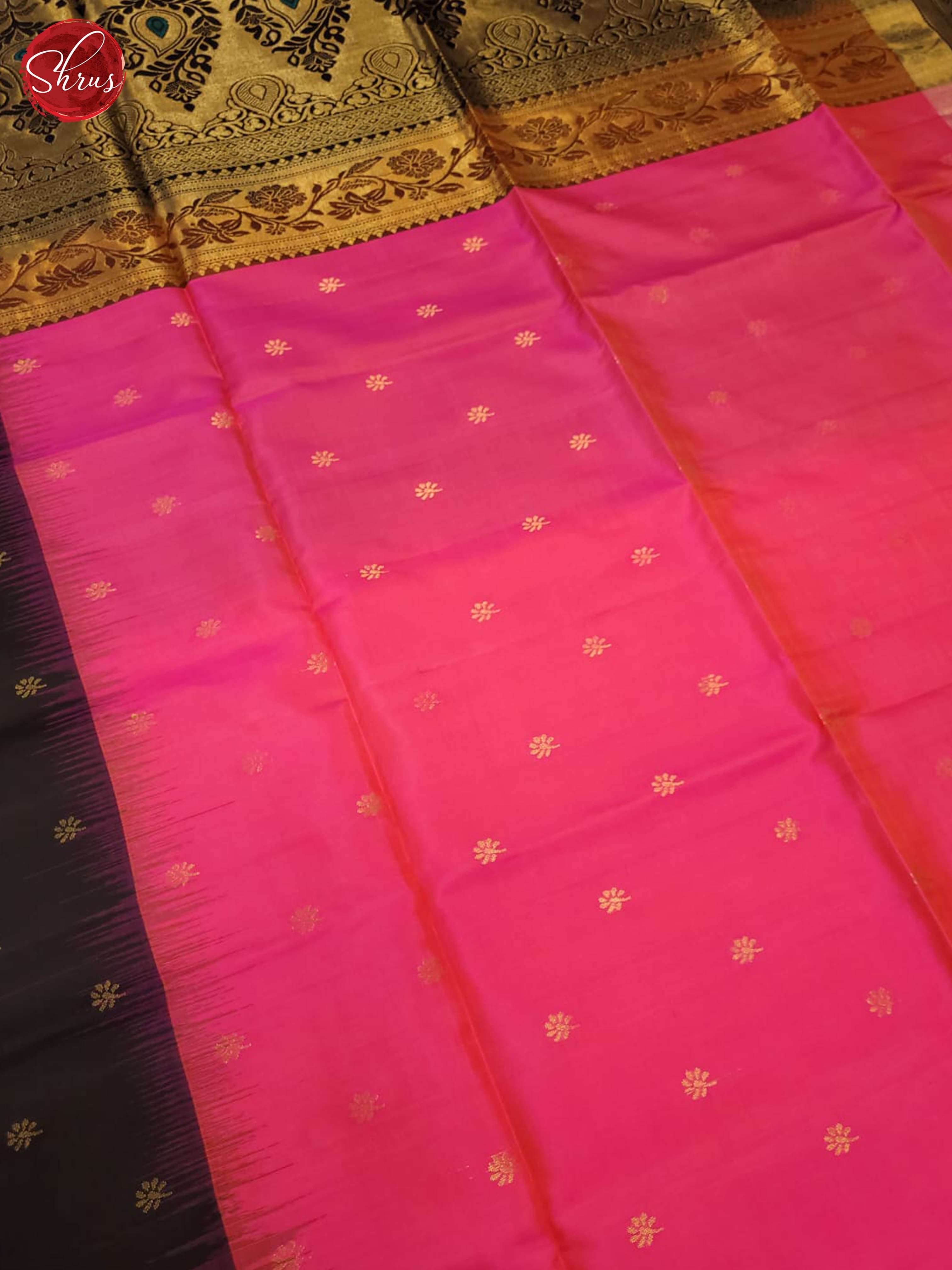 Buy Exquisite Pink Silk Sarees With Gold Floral Buttas, Black Border & Paisley Pallu