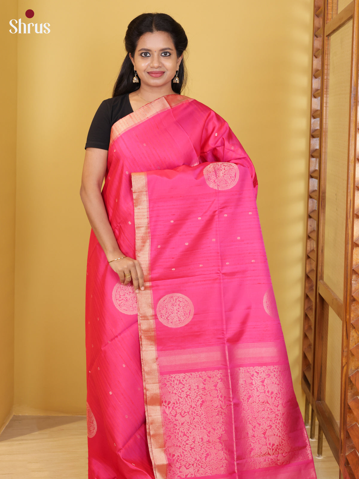 Buy Shimmery Pink Soft Silk Saree With Circular Zari Motifs, Kaddi Zari & Brocade Pallu