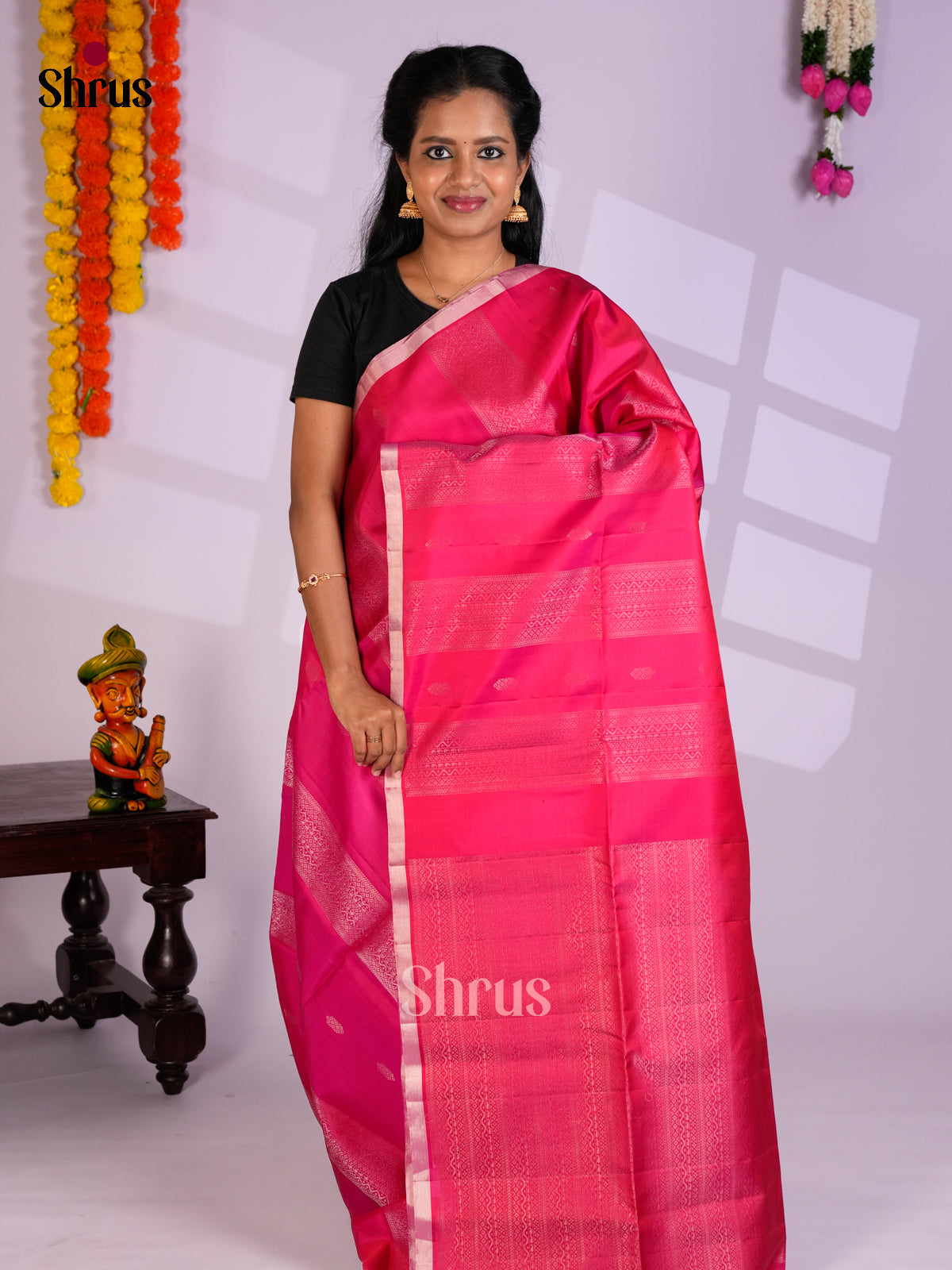 Buy Charming Pink Soft Silk Saree with Geometric Design Zari Striped Blocks & Brocade Pallu