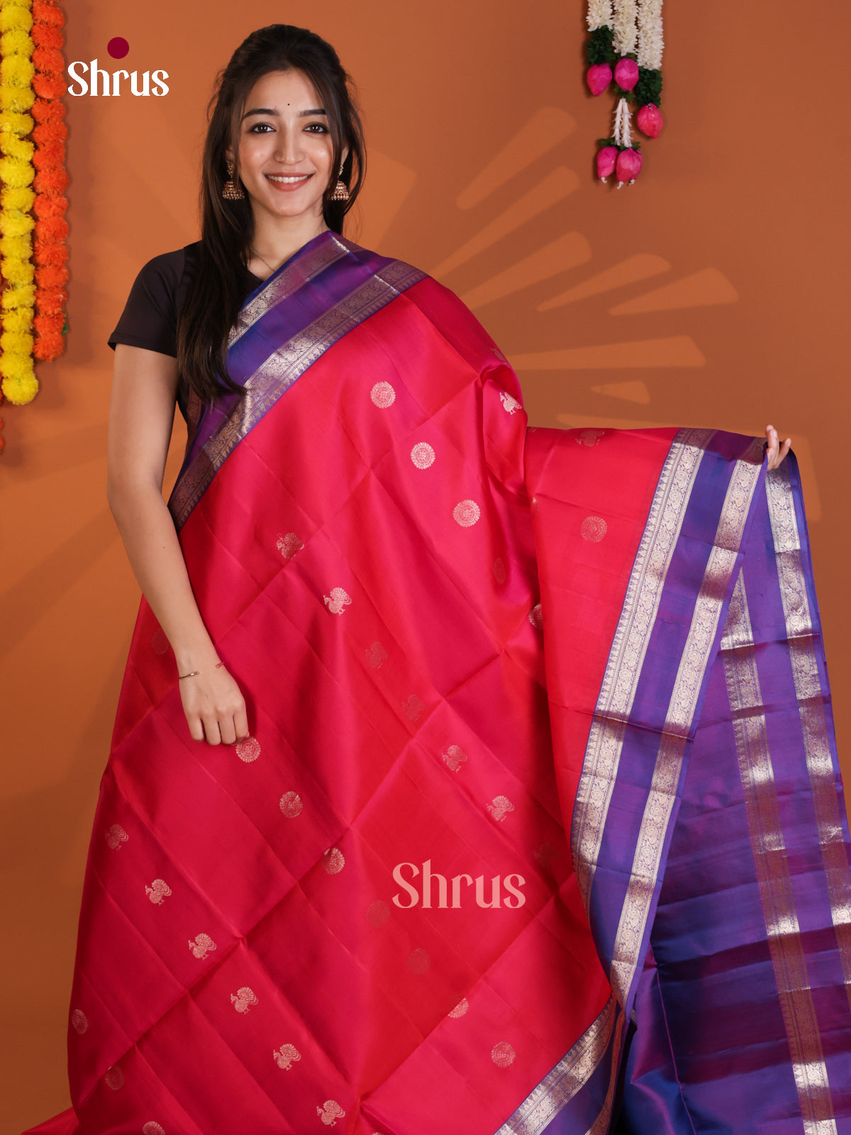 Buy Chic Pink Soft Silk Sarees with Silver Buttas, Violet Rettaipet Border & Brocade Pallu
